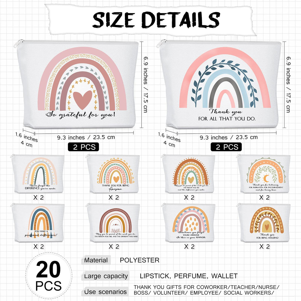 Sieral 20 Pcs Canvas Makeup Bags Zipper Inspirational Gifts - Sieral Official Imagery - 3
