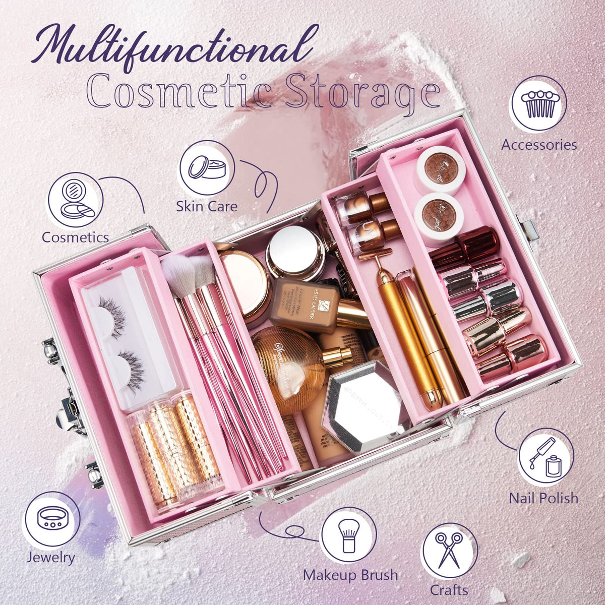 Makeup Train Case 8 85 Inch Portable Makeup Case Organizer - FRENESSA Official Imagery - 3