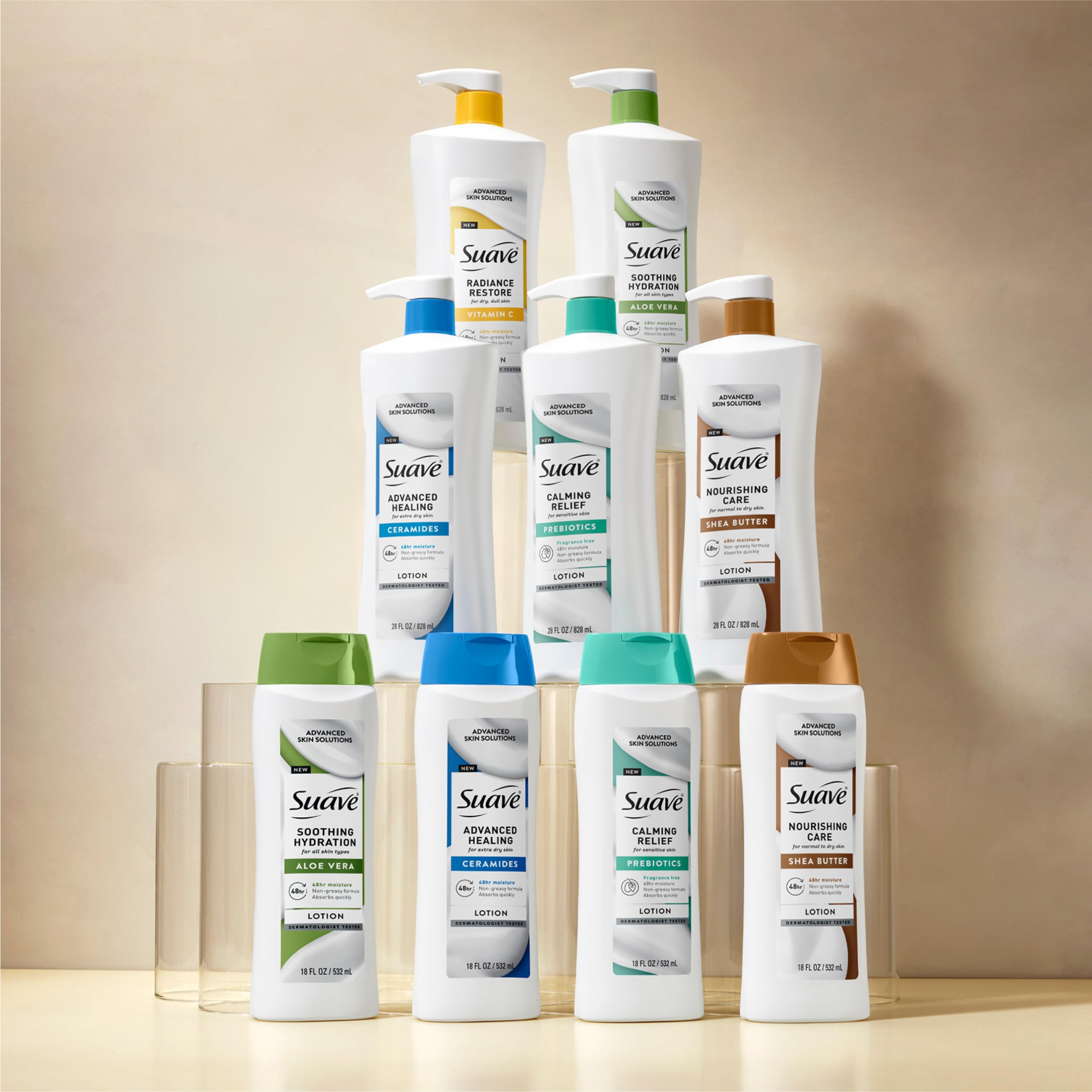 Suave Calming Relief Hand & Body Lotion for Women With Prebiotics For Sensitive Skin, Fragrance & Allergen Free, Helps Restore Skin's Moisture Barrier, 18 FL OZ, 6 Pack