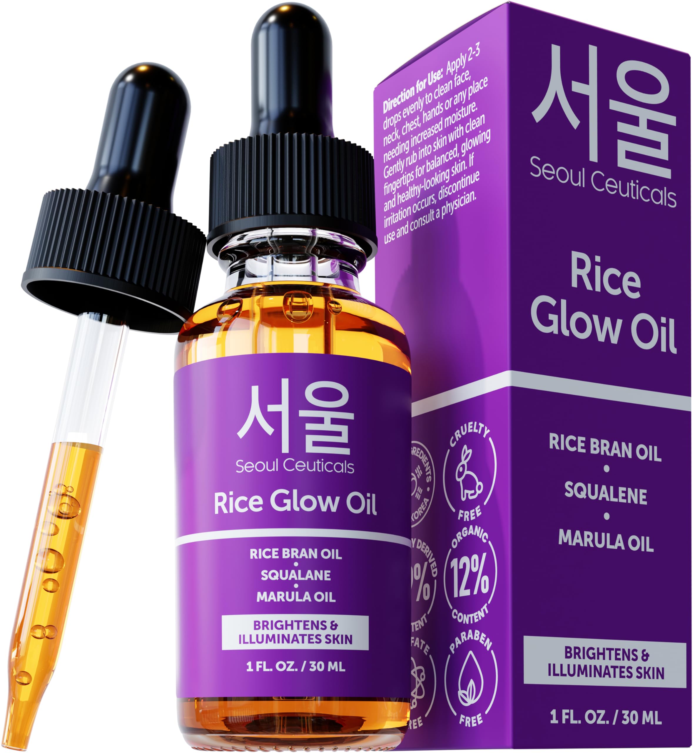SeoulCeuticals Rice Bran Oil for Skin Korean Face Oil 1oz - SeoulCeuticals Official Product Imagery - 2