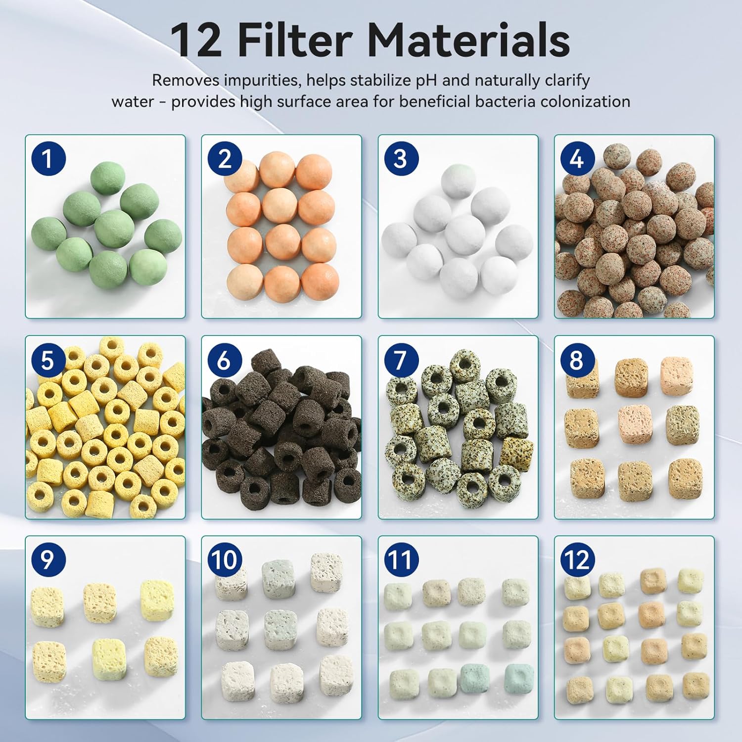 FKSC 12-in-1 aquarium filter media for freshwater and marine tanks, bio filter mix for efficient tank filtration.