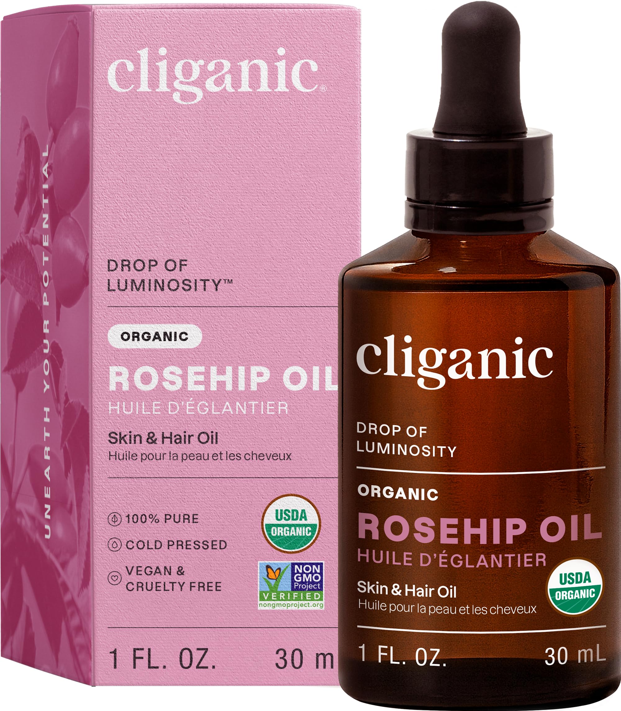 Cliganic Organic Rosehip Seed Oil for Face, 100% Natural Cold Pressed - Cliganic Official Product View 2