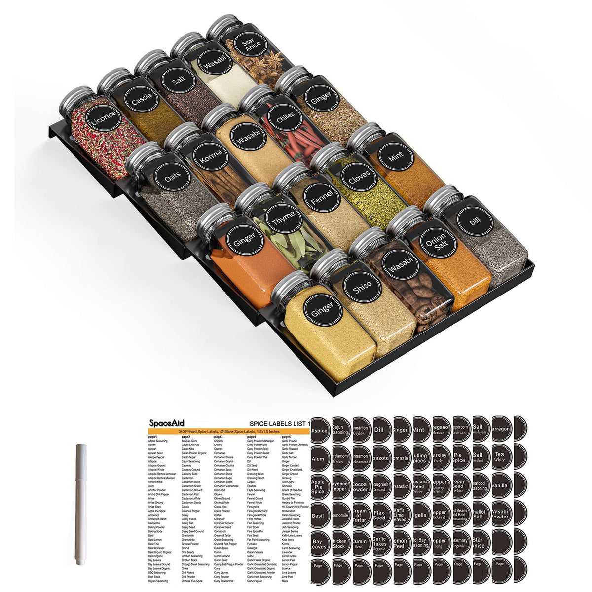 SpaceAid Spice Drawer Organizer with 32 Spice Jars 386 Spice - SpaceAid Official Imagery - 8