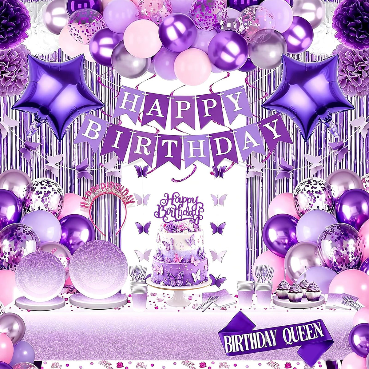 198Pcs Purple Birthday Party Decorations Supplies for Women - JollyScape Official Imagery - 2