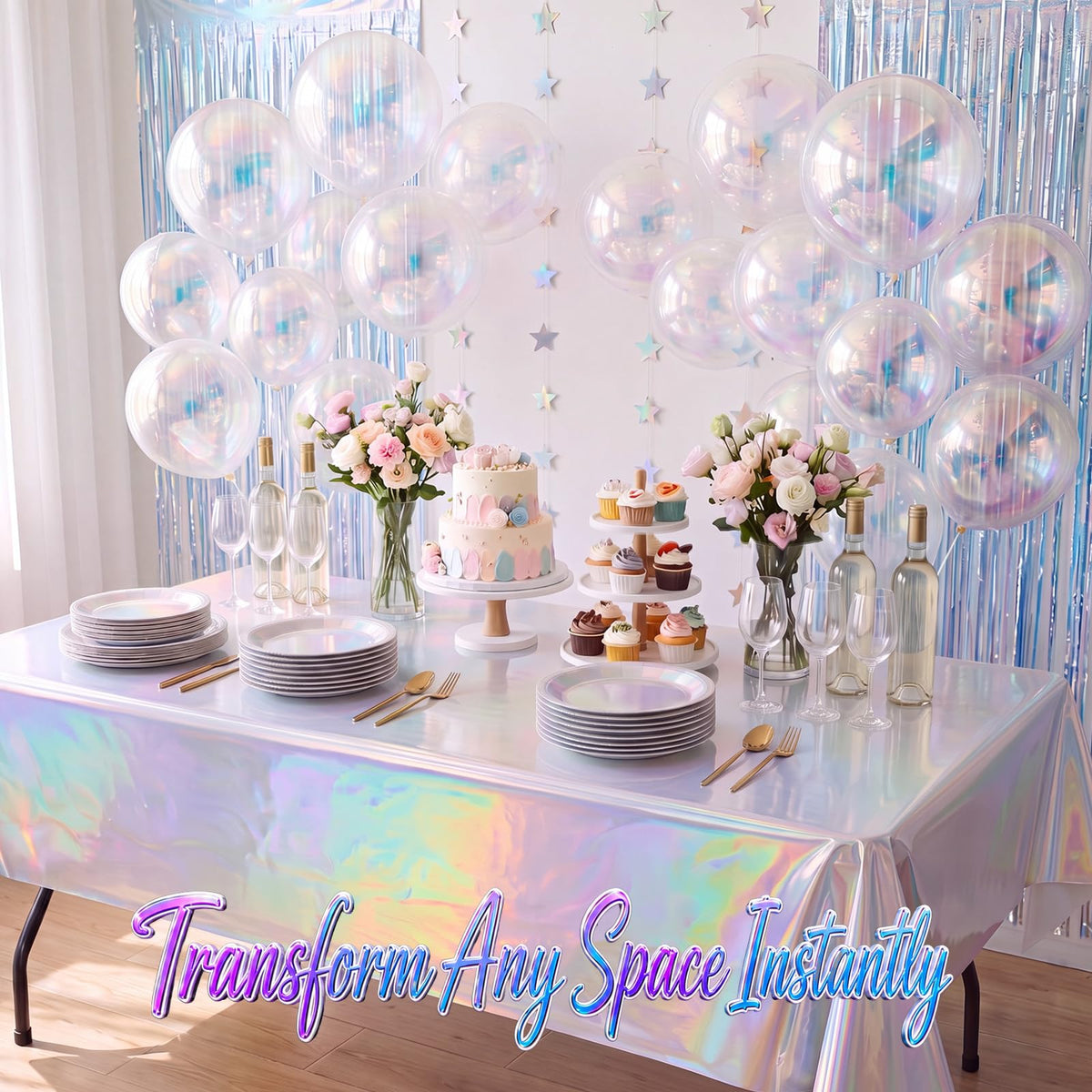 Iridescent Party Decorations Holographic Party Supplie for - OBreezify Official Imagery - 6