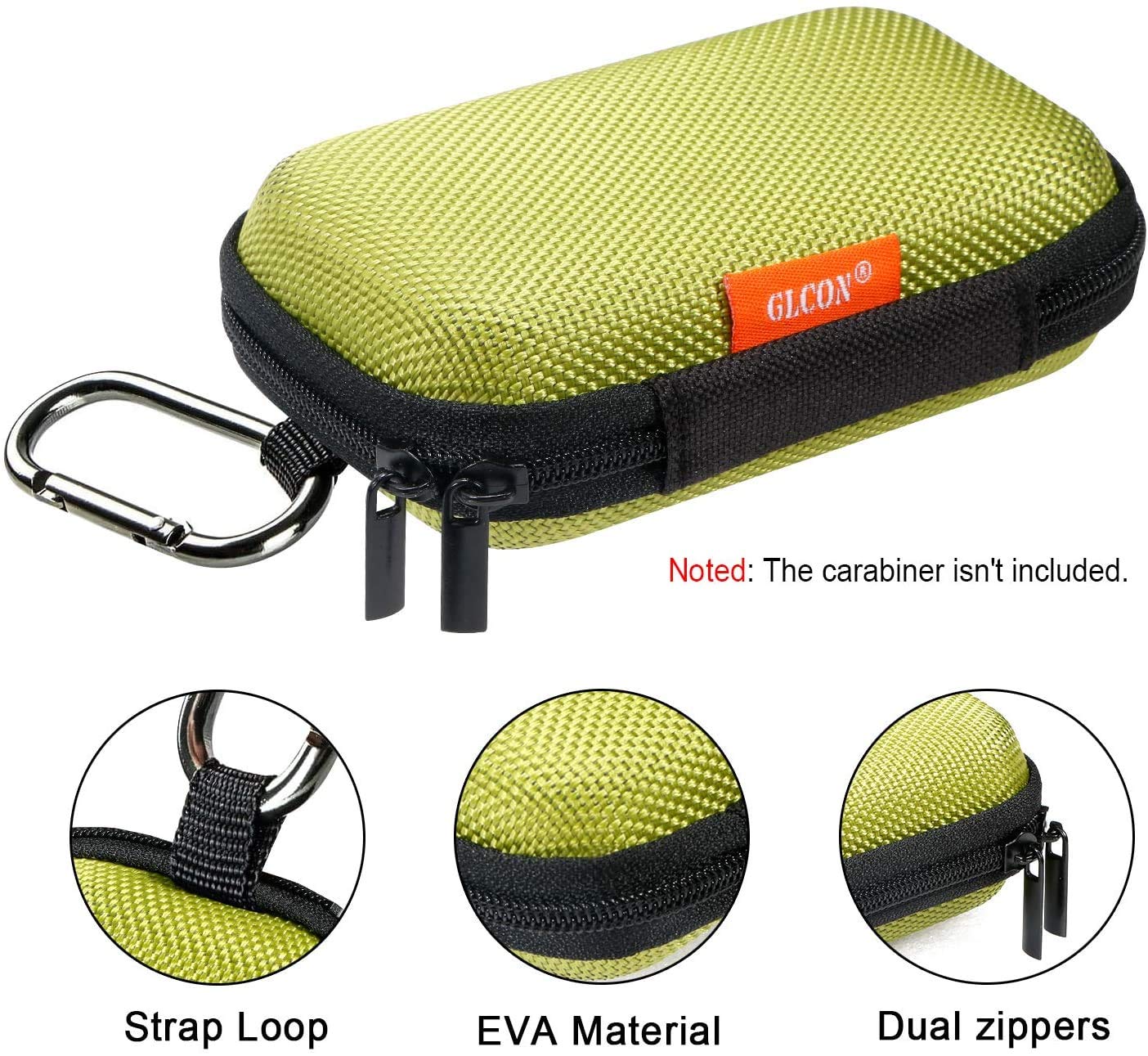 GLCON Green Rectangle Small EVA Case, Lightweight Hard Shell Zipper Pouch - GLCON Official Product View 3
