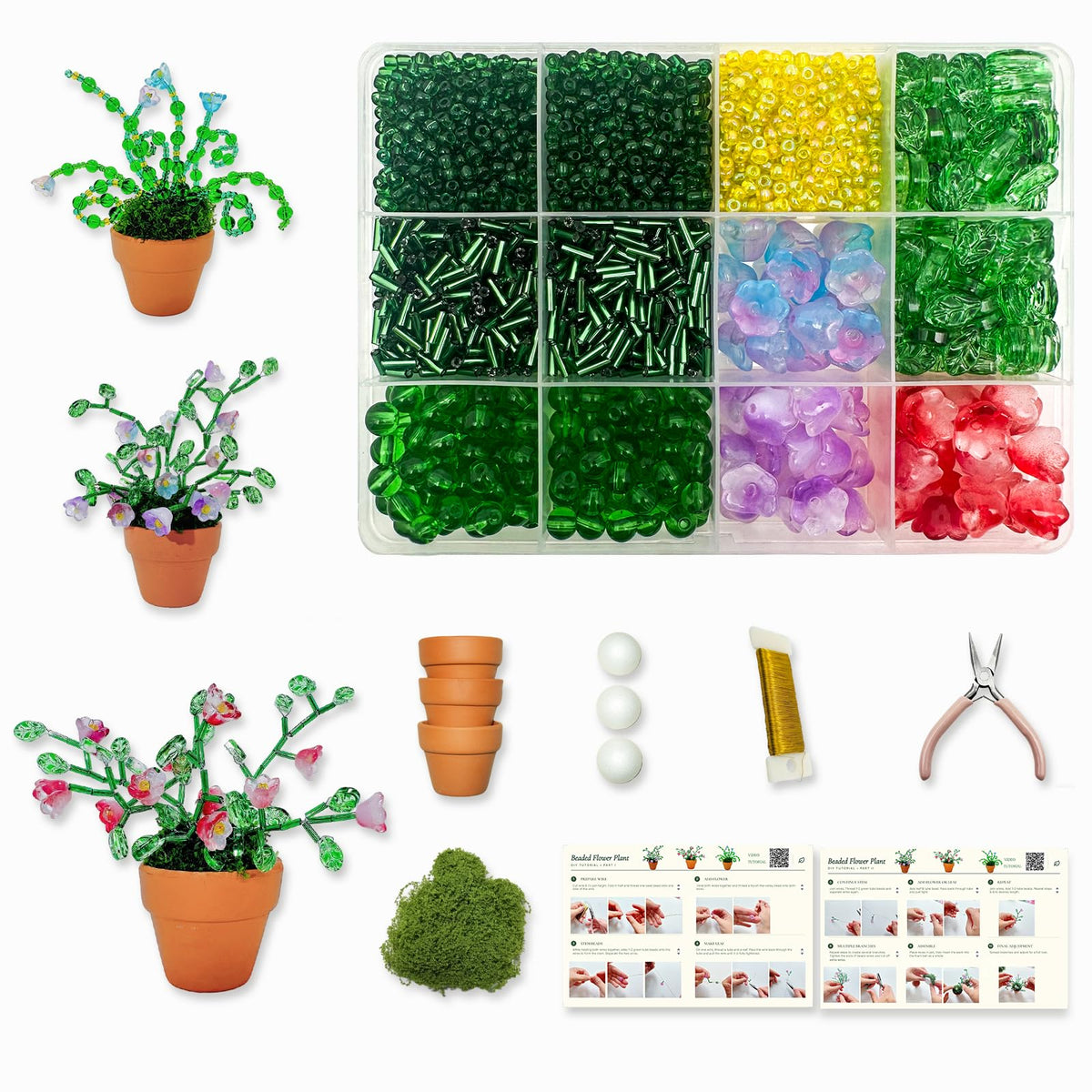 Beaded Plant Kit Green Glass Beads Flower Leaf Suncatcher - Juan's Moment Official Imagery - 8