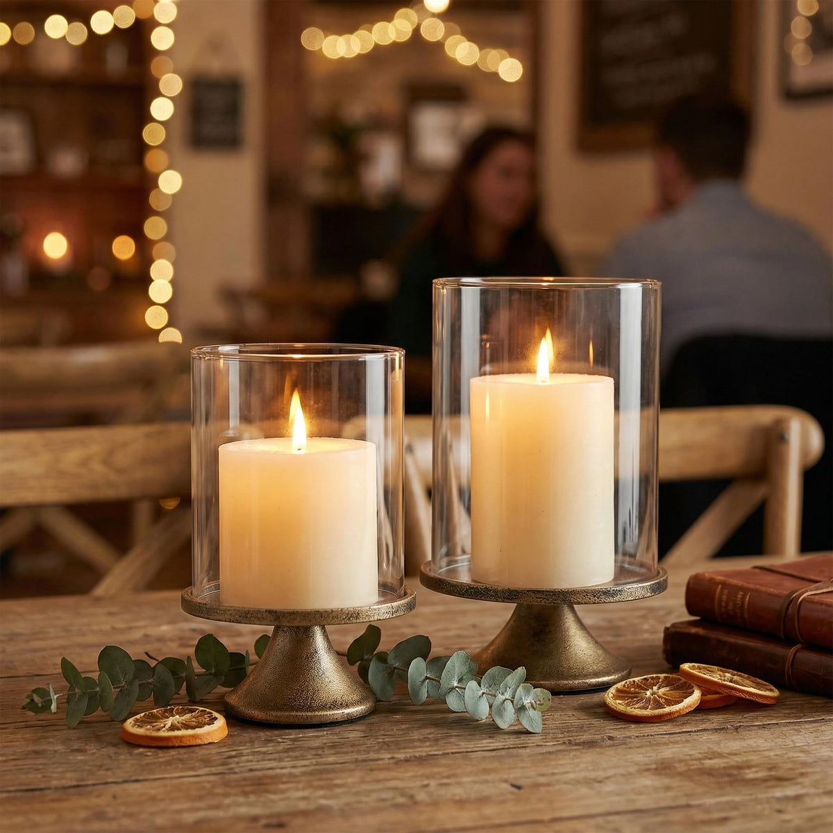 Set of 2 Hurricane Candle Holder Set with Glass Dome Iron - SUJUN Official Imagery - 6