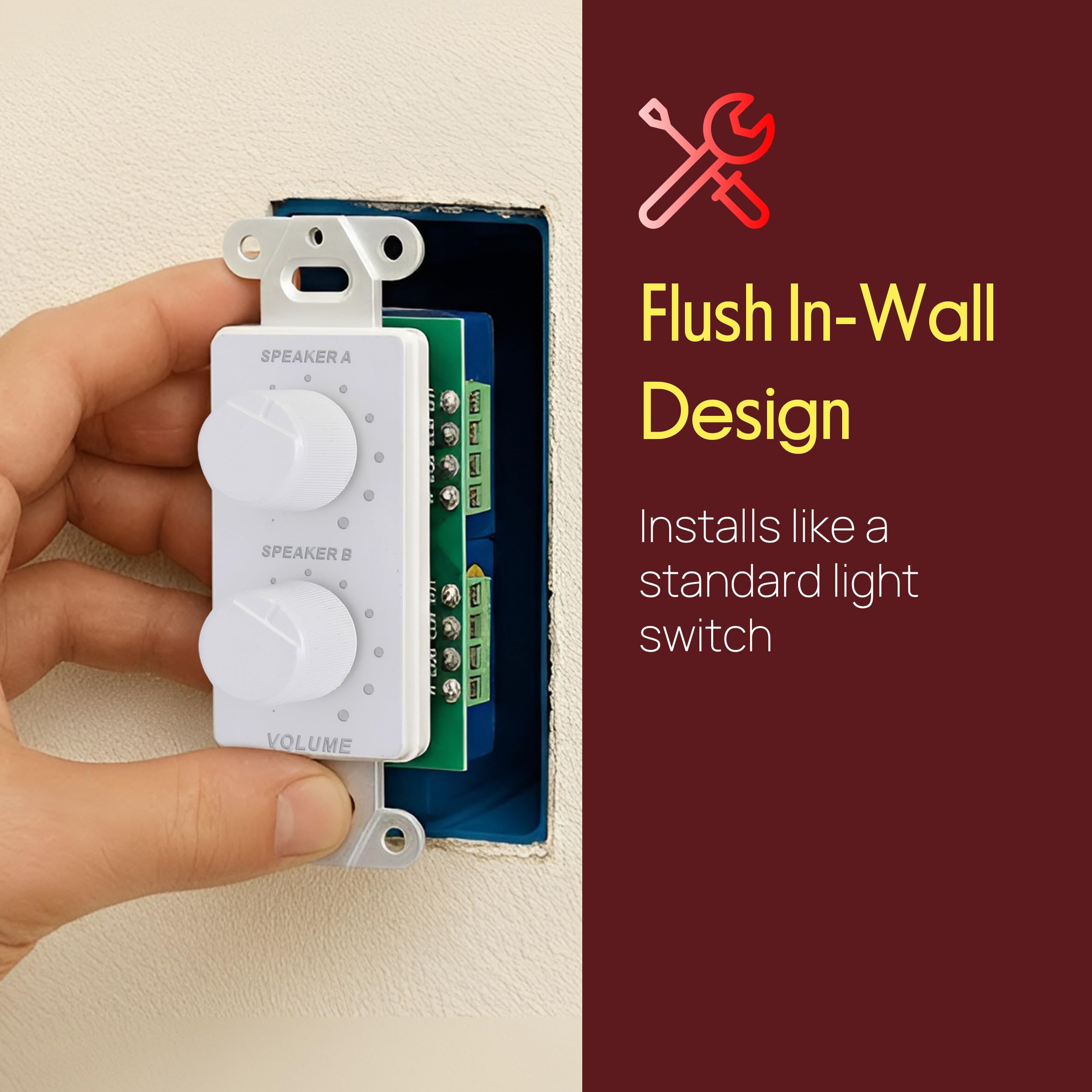 In Wall Speaker Volume Control - Home Audio Smart 2-Channel A/B D by Pyle - Angle View 4