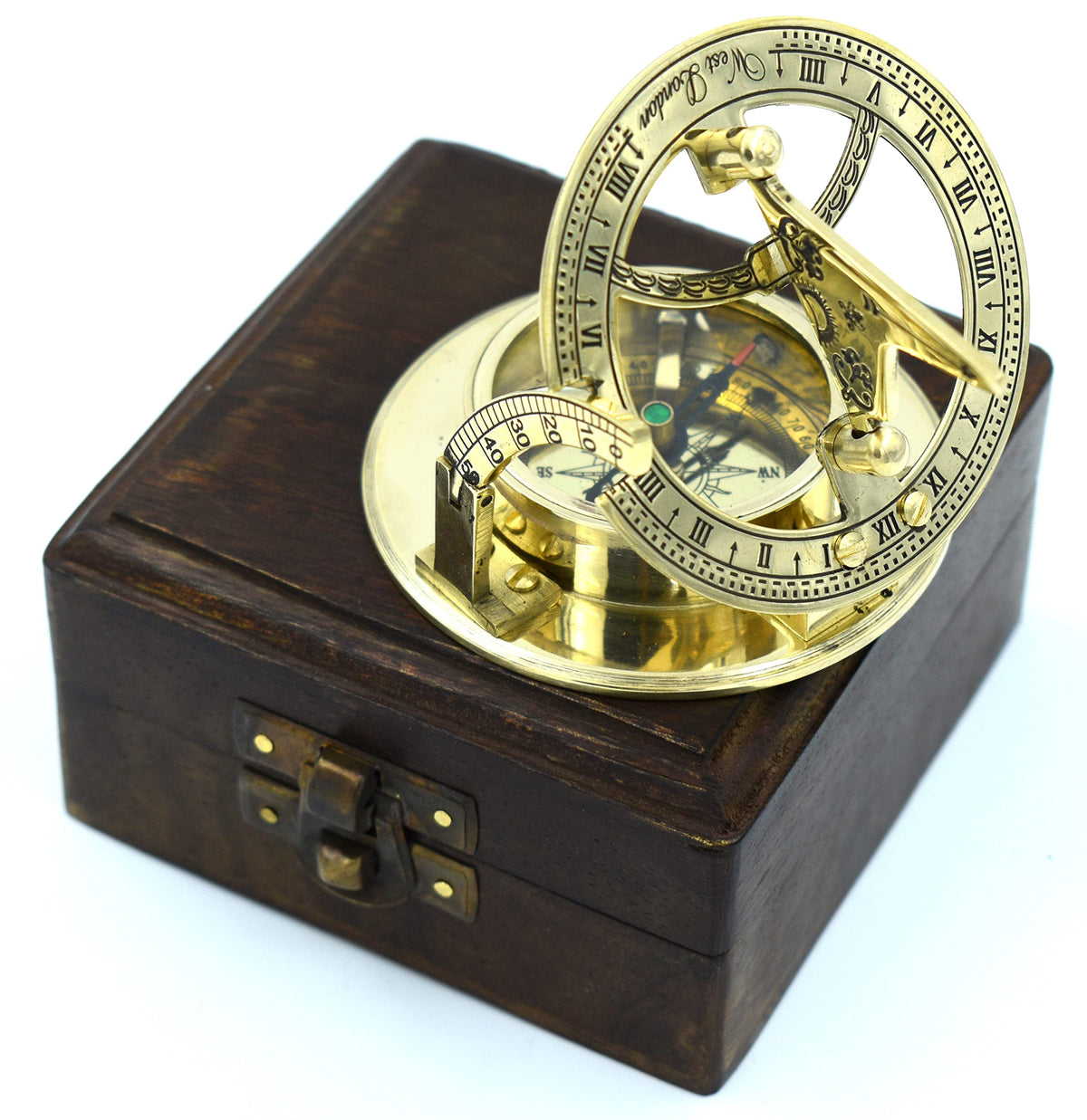 SARA NAUTICAL Antique Brass Sundial Compass Sundial Clock in - SARA NAUTICAL Official Imagery - 7
