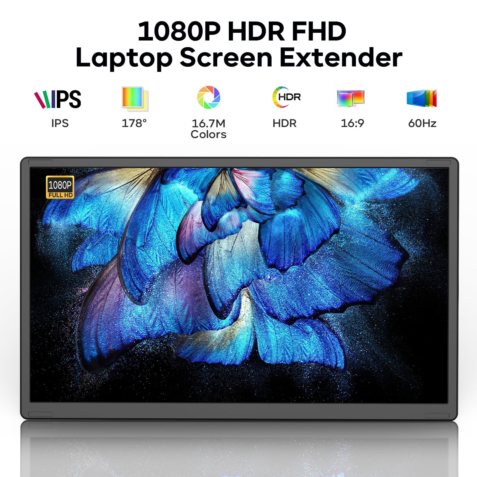 Laptop Screen Extender, 15.6'' 1080P FHD Laptop Monitor Extender with 235°Rotation Detachable Dual Monitor, Plug & Play, Triple Screen for 13"-17.3" Laptops Compatible with Mac/Wins/Android/Dex