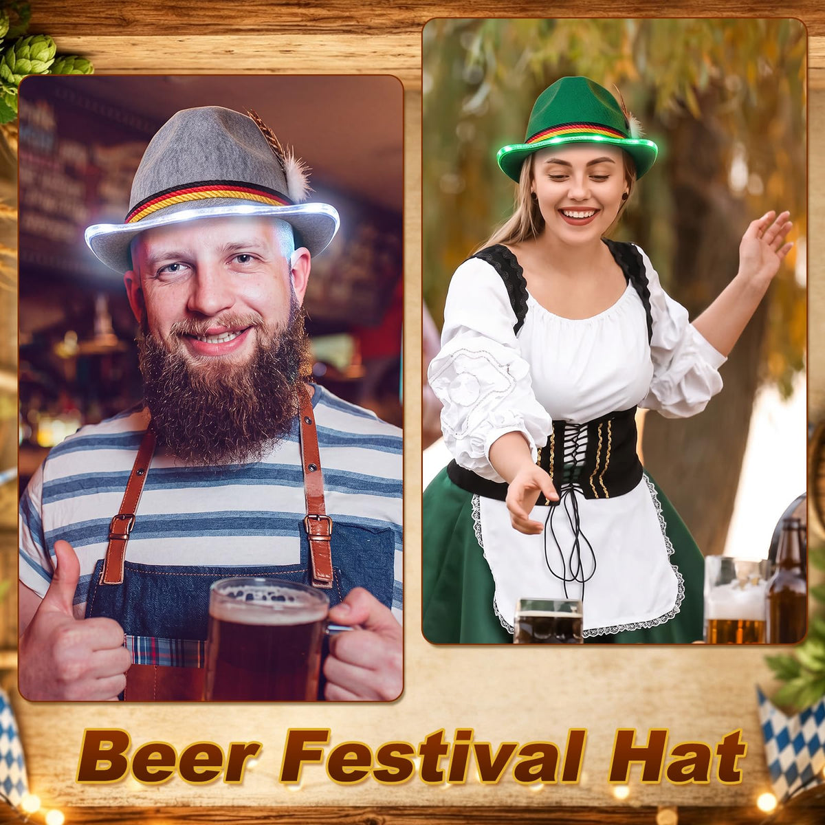 2 Pack LED Oktoberfest Hats German Bavarian Hat for Adult - Hercicy Official Imagery - 5