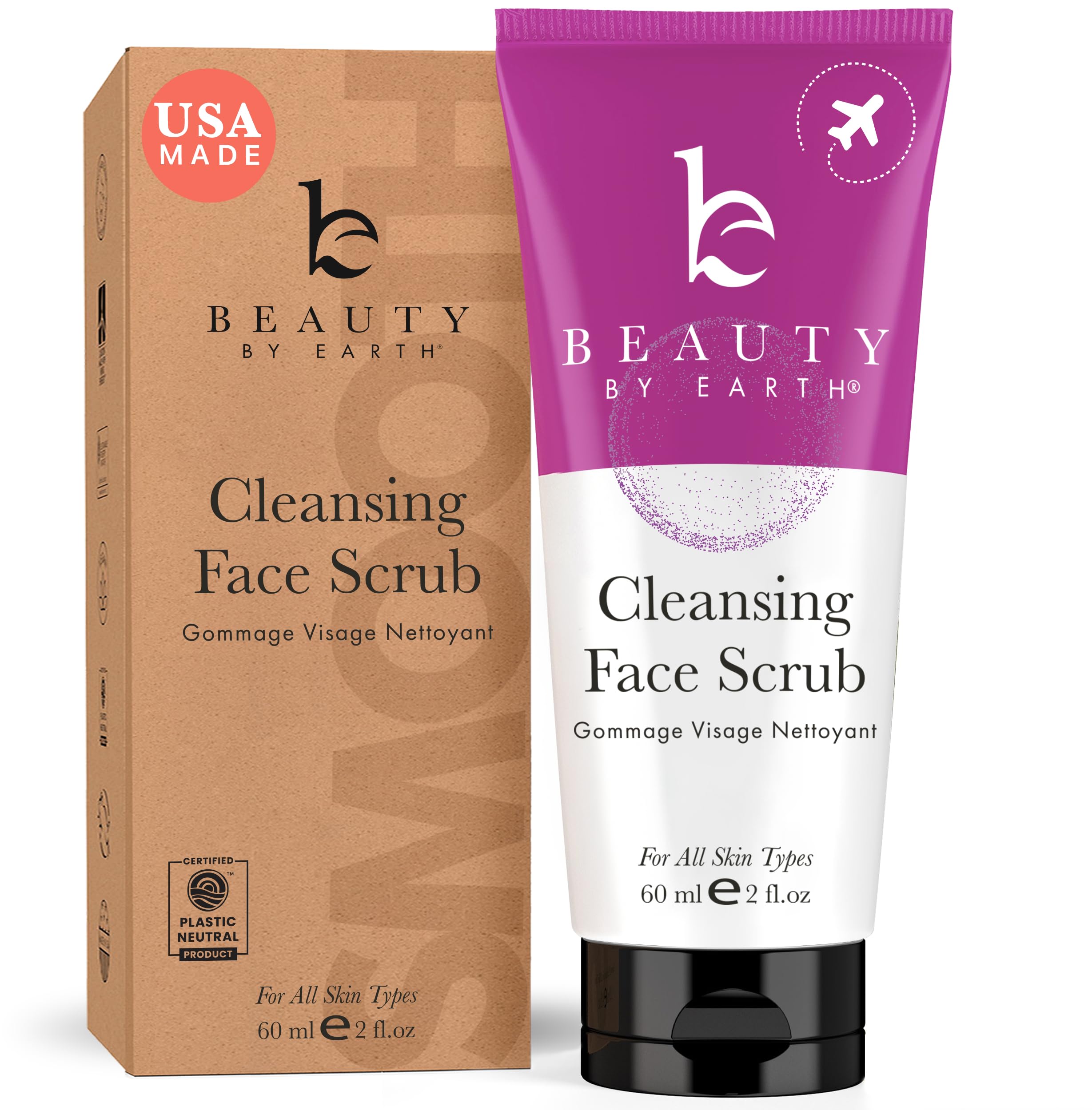Beauty by Earth Facial Scrub Exfoliator - USA Made with Natural & Organic Ingred - Beauty by Earth Official Product View 2