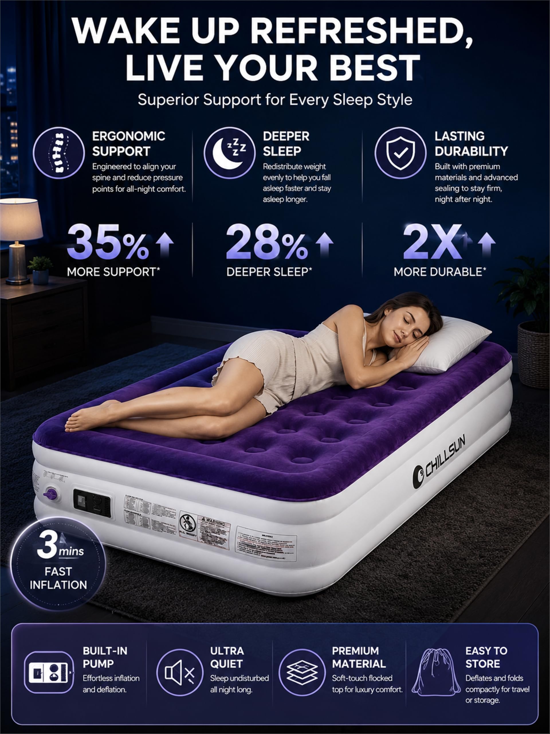 CHILLSUN 18" Twin Air Mattress with Built-in Pump, Inflatable Bed - View 6