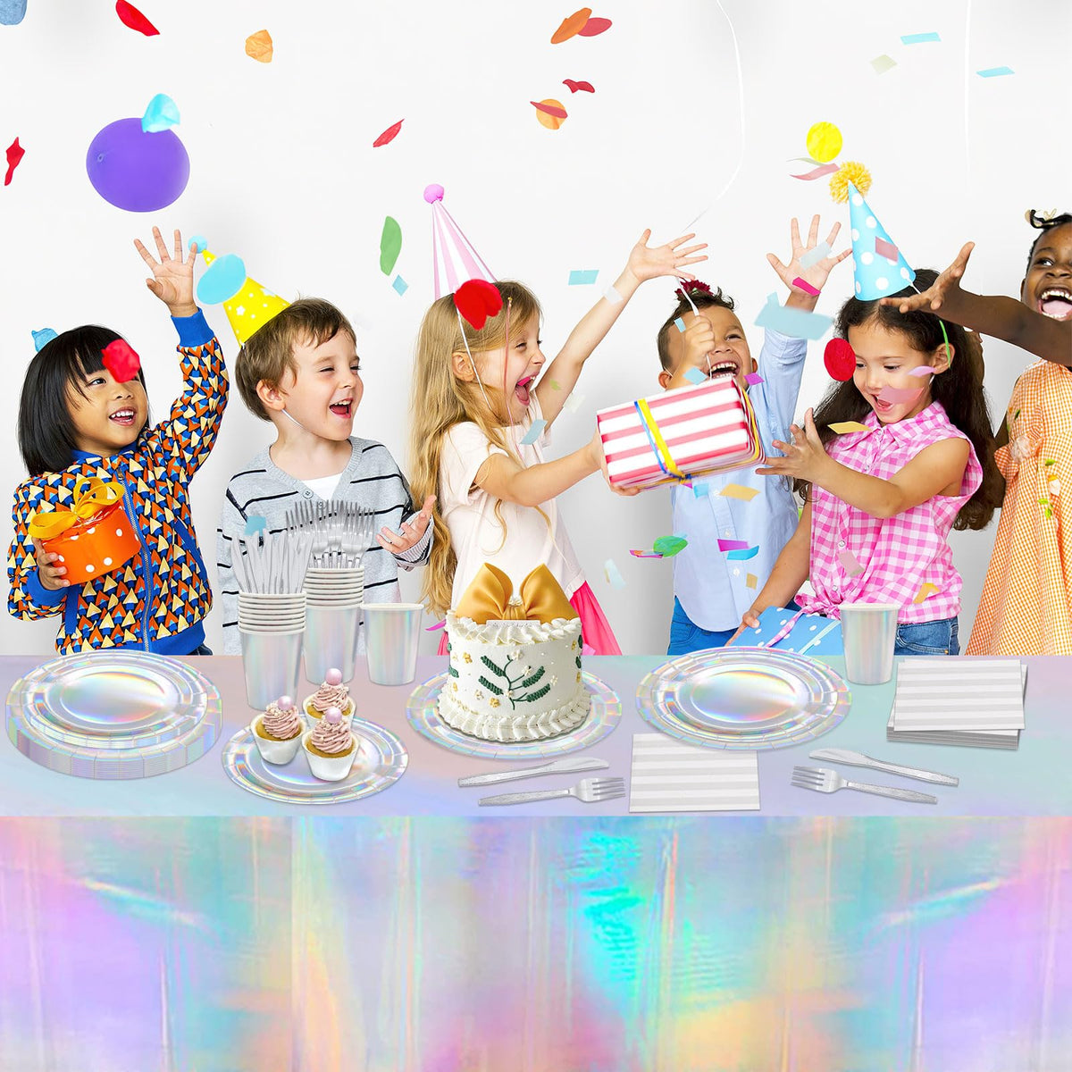 146pcs Iridescent Party Supplies Iridescent Party Tableware - Poqirzan Official Imagery - 5