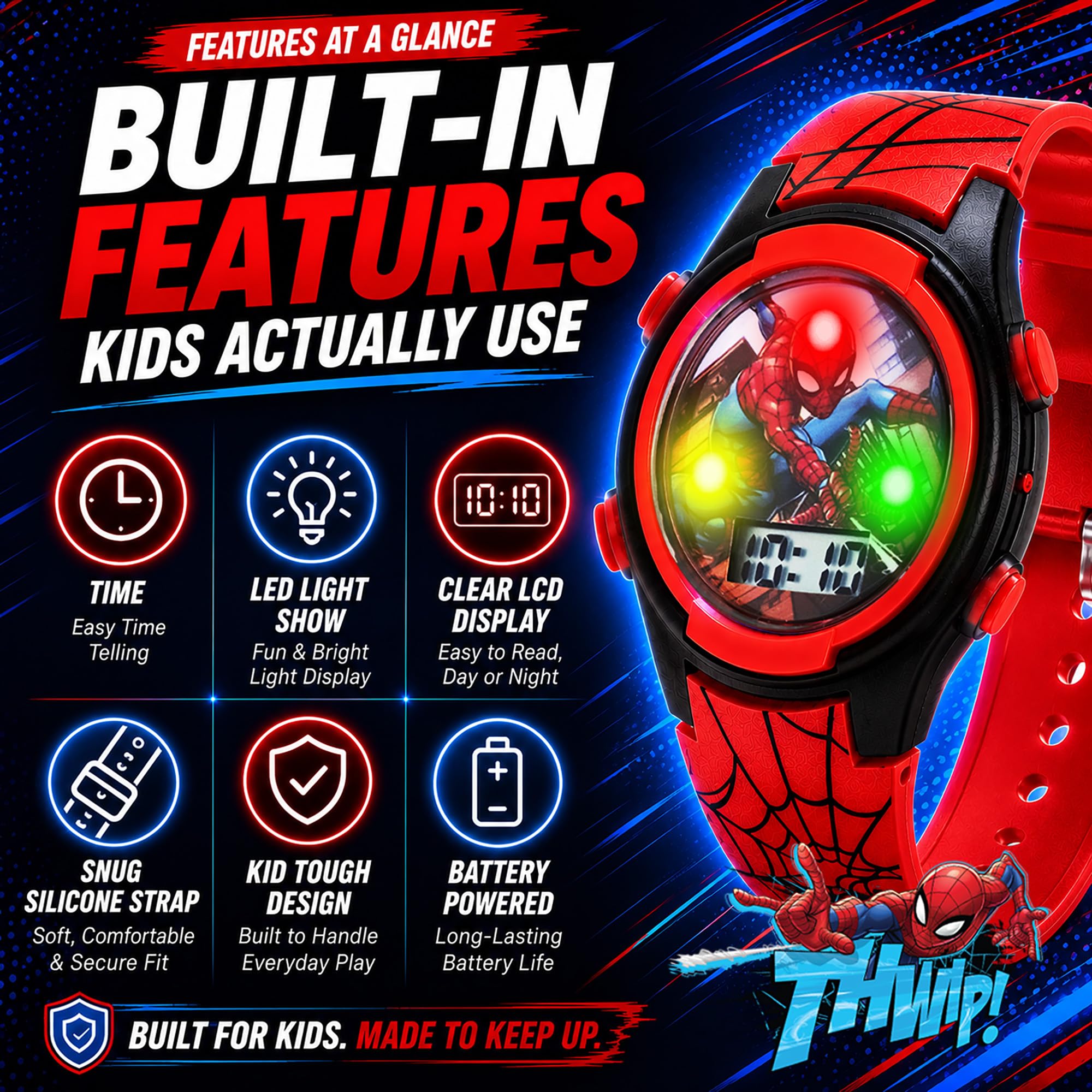 Accutime Marvel Spider-Man Kids Watches – Digital Display, Interactive - View 3