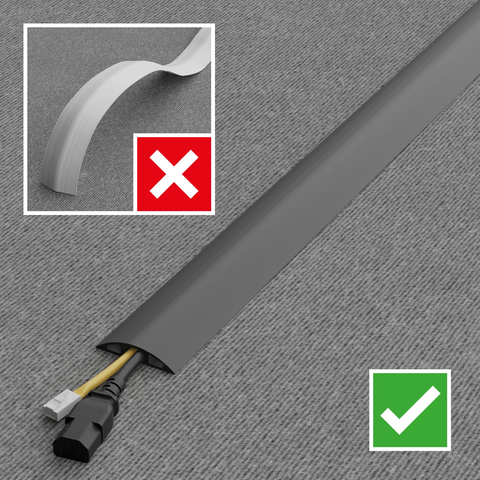 Gray D-Line cable protector cover with 1 channel, 6 ft length, 1/2 inch height, suitable for cord management on floors.