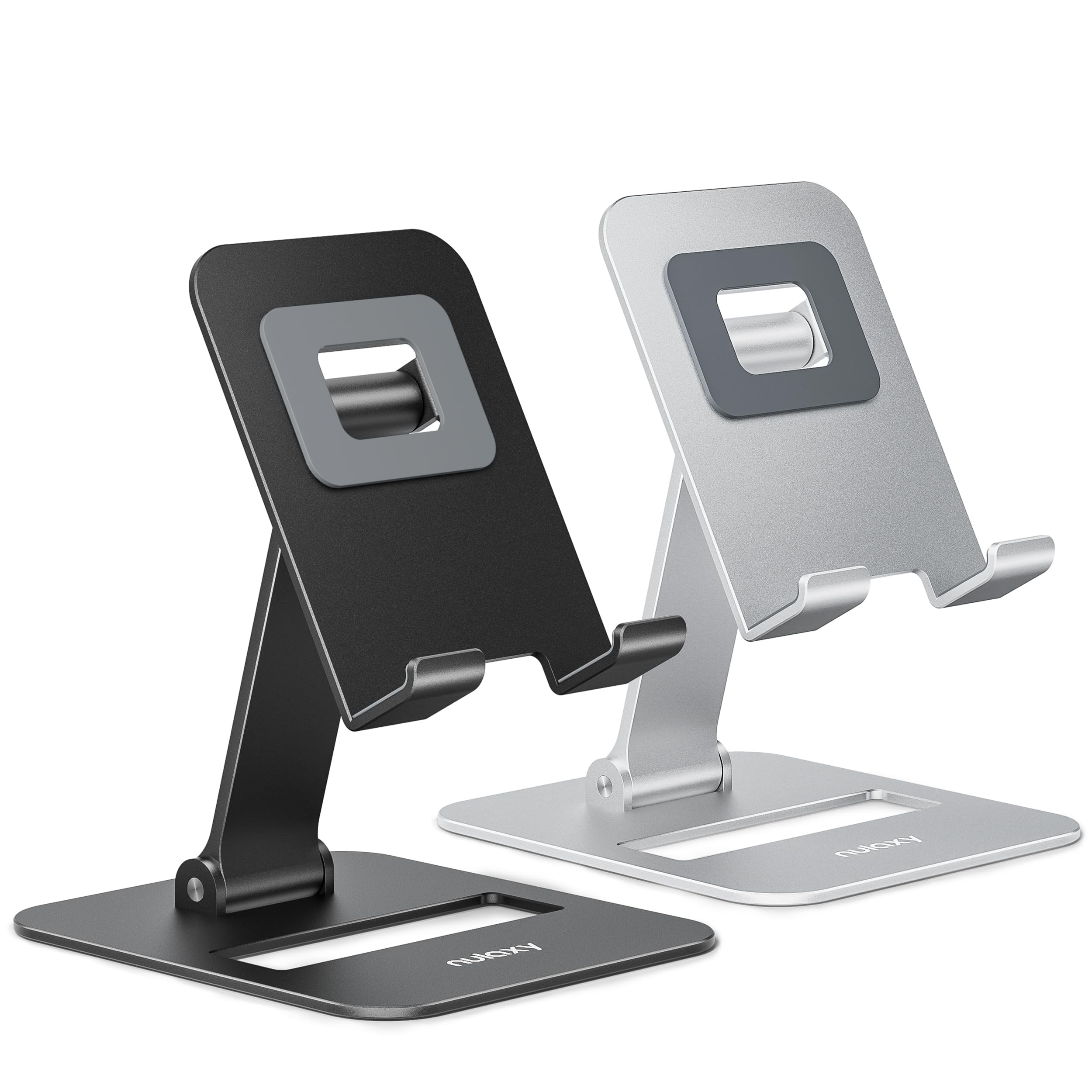 Nulaxy 2 Pack Aluminum Dual Folding Cell Phone Stand for Desk Bla - Nulaxy Official Product View 1