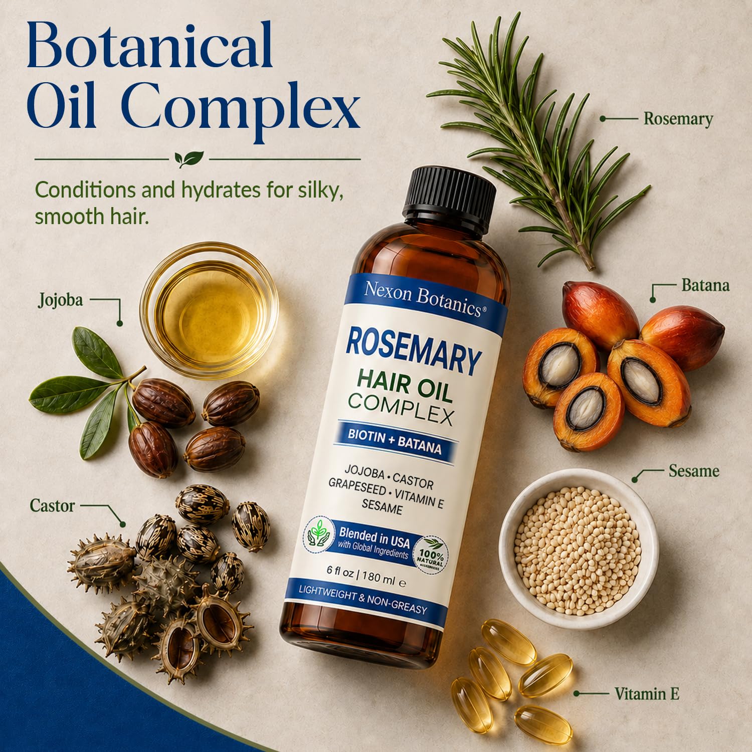 Nexon Botanics Rosemary Hair Oil 6 Fl Oz - Scalp Blend with Biotin & Batana & Cas - Nexon Botanics Official Product View 4