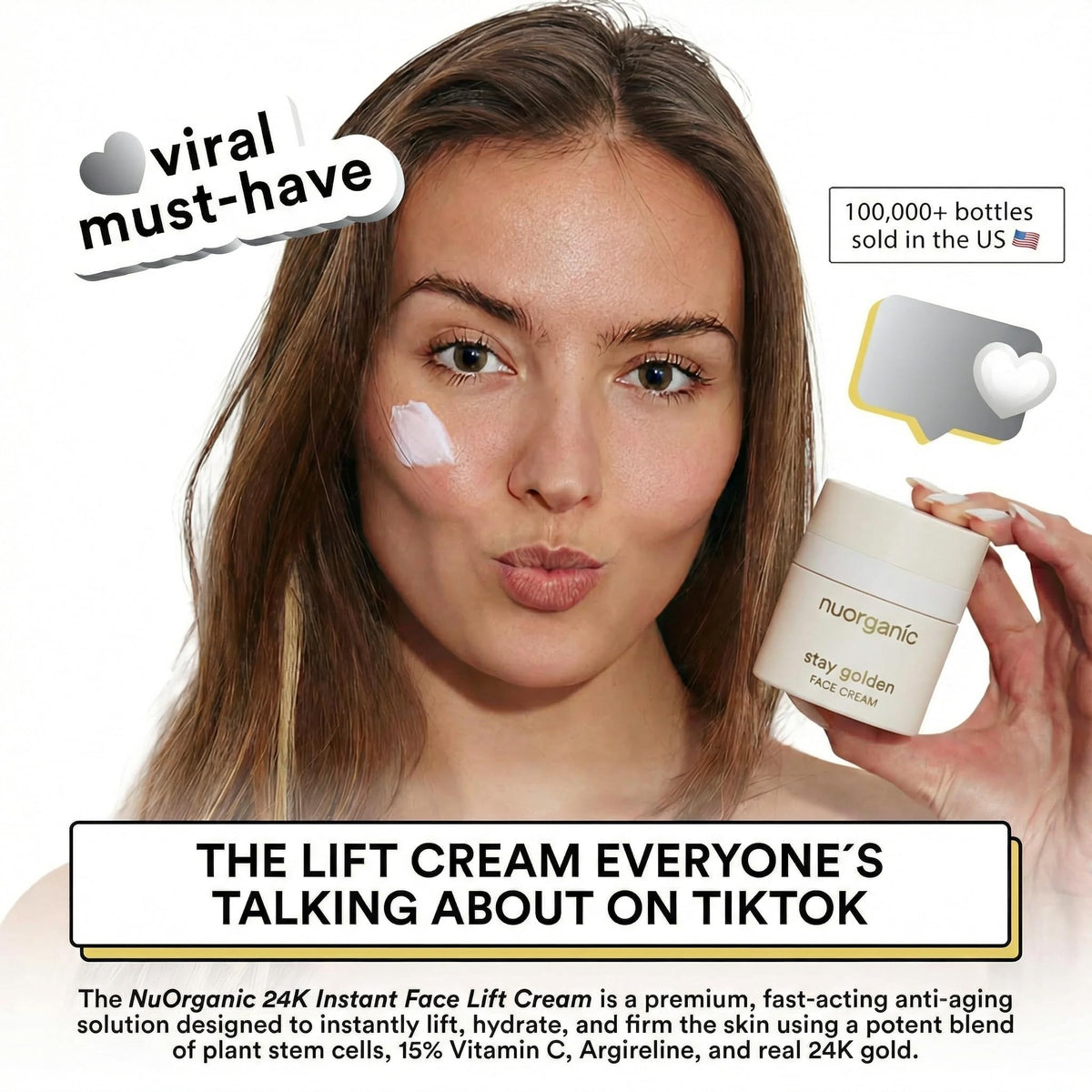 24k Gold Firming Face Cream Tightening Moisturizer for Face - NuOrganic Cosmetics Official Imagery - 4