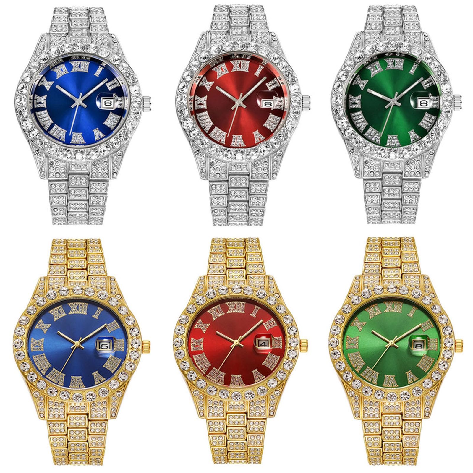 6Pcs Women Men Luxury Wholesales Watch Fashion Diamond Quartz - Product Imagery