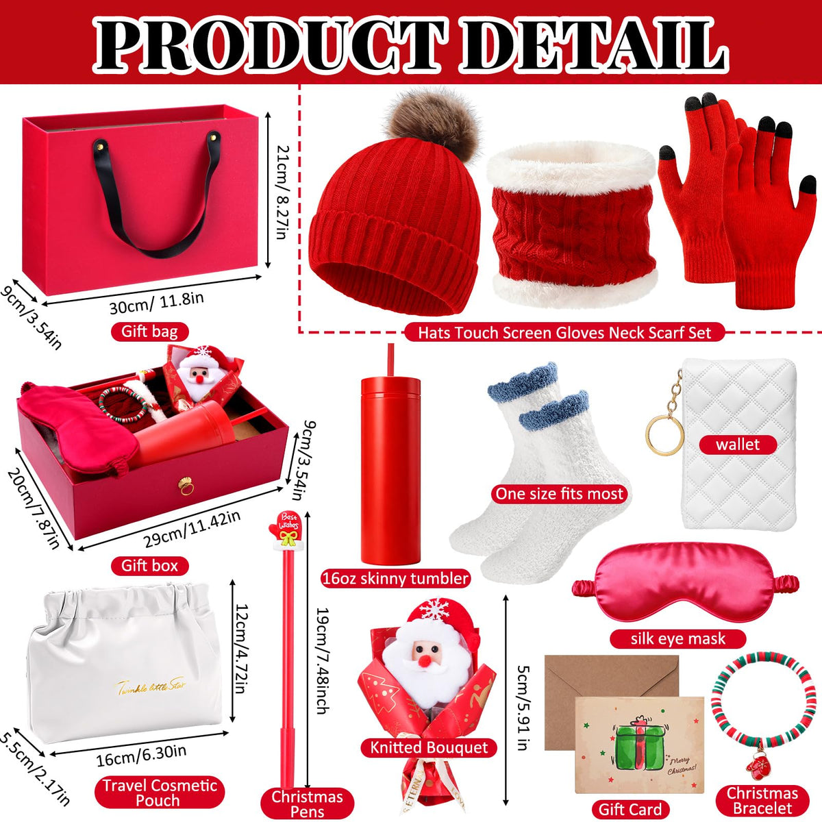 13 Pcs Christmas Women Gift Set Winter Gift Box Classic Red - Cutecrop Official Imagery - 5