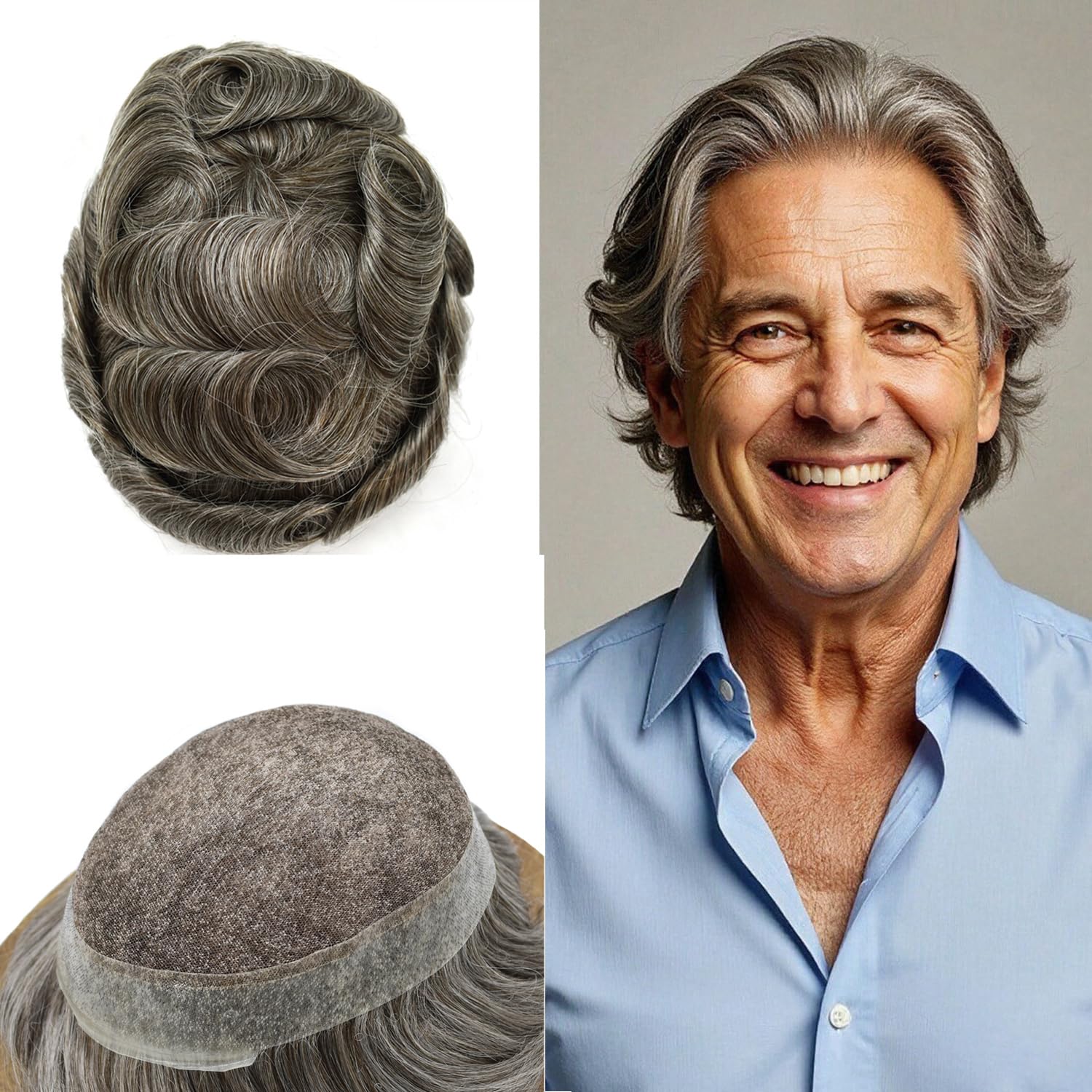 SINGA HAIR men's Swiss lace toupee wig with natural human hair, 6x9 inch lace base, lightweight and realistic appearance