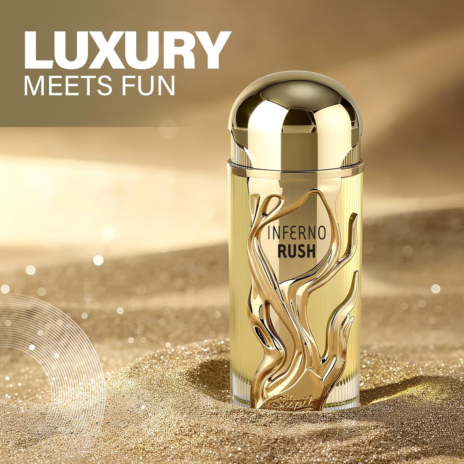 Sapil Inferno Rush unisex Eau de Parfum featuring bold fruity and woody notes with mango accents.