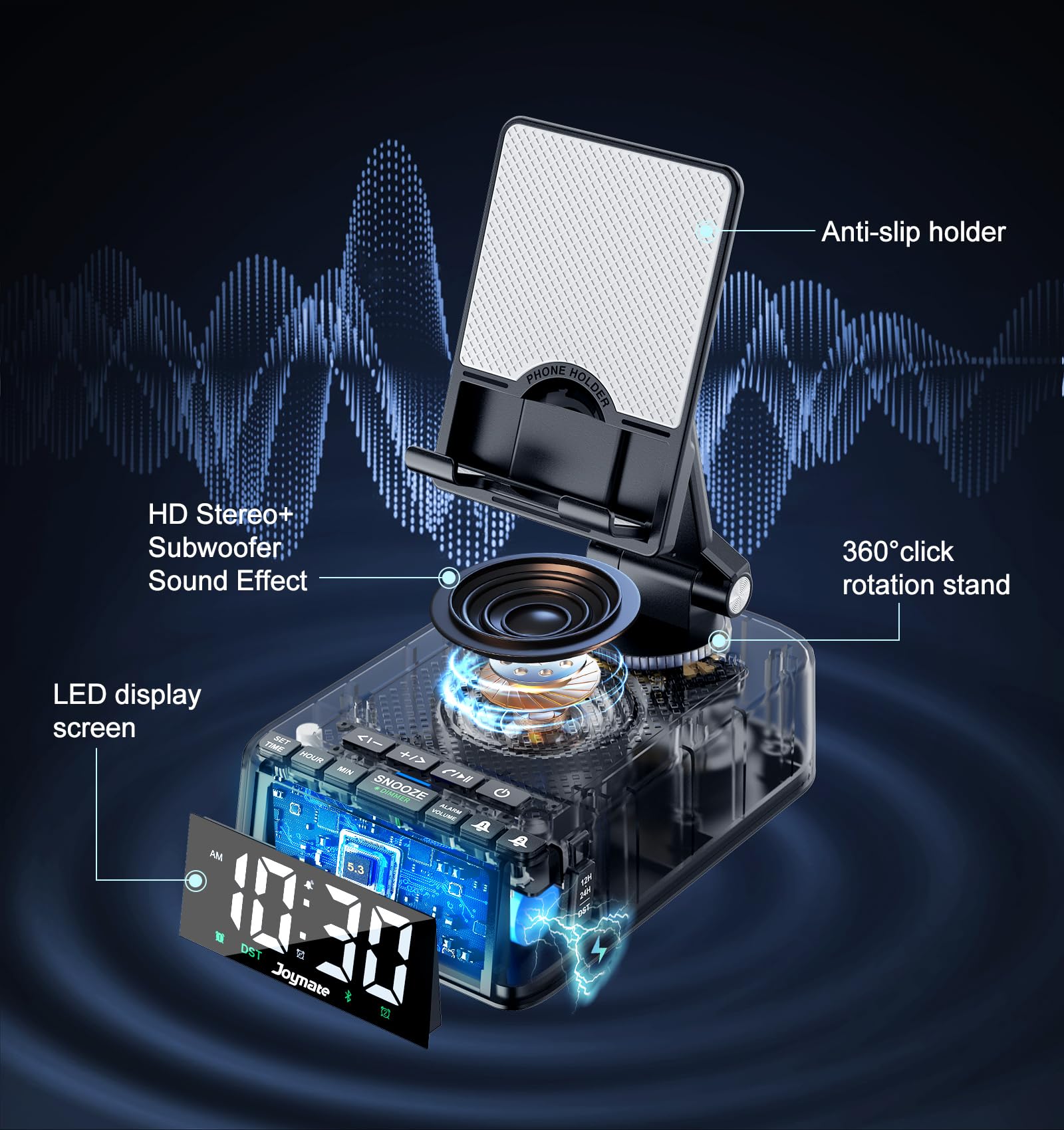Joymate Gifts for Men Women, Phone Stand with Bluetooth Speaker 360° R - View 4