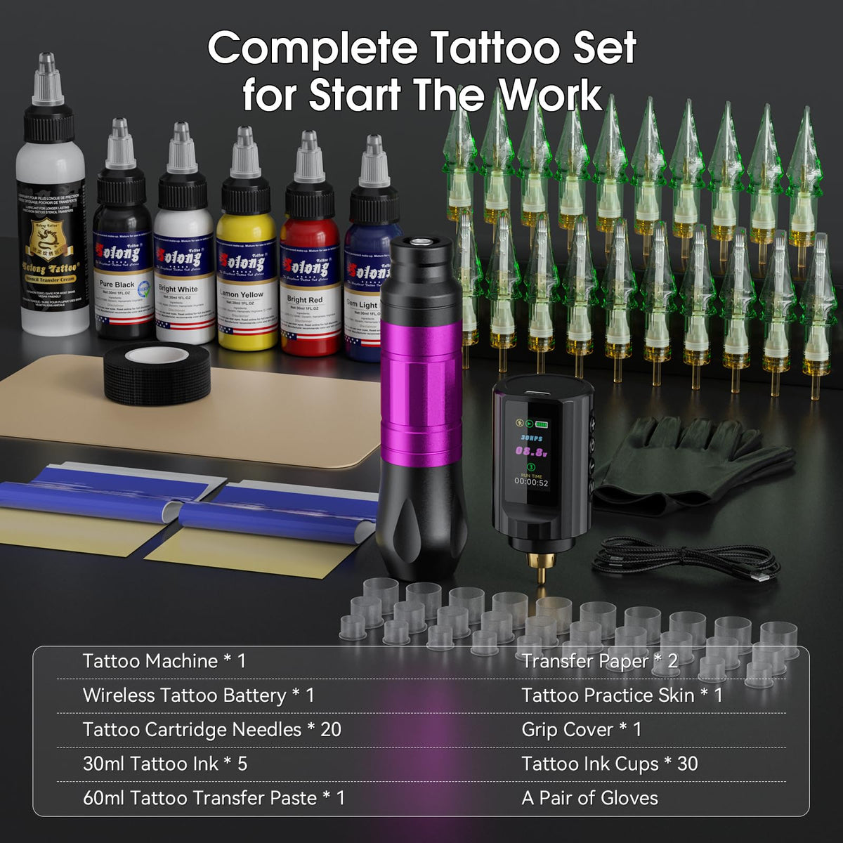 Complete Wireless Tattoo Gun Kit Rotary Tattoo Pen with - Nazzor Official Imagery - 6