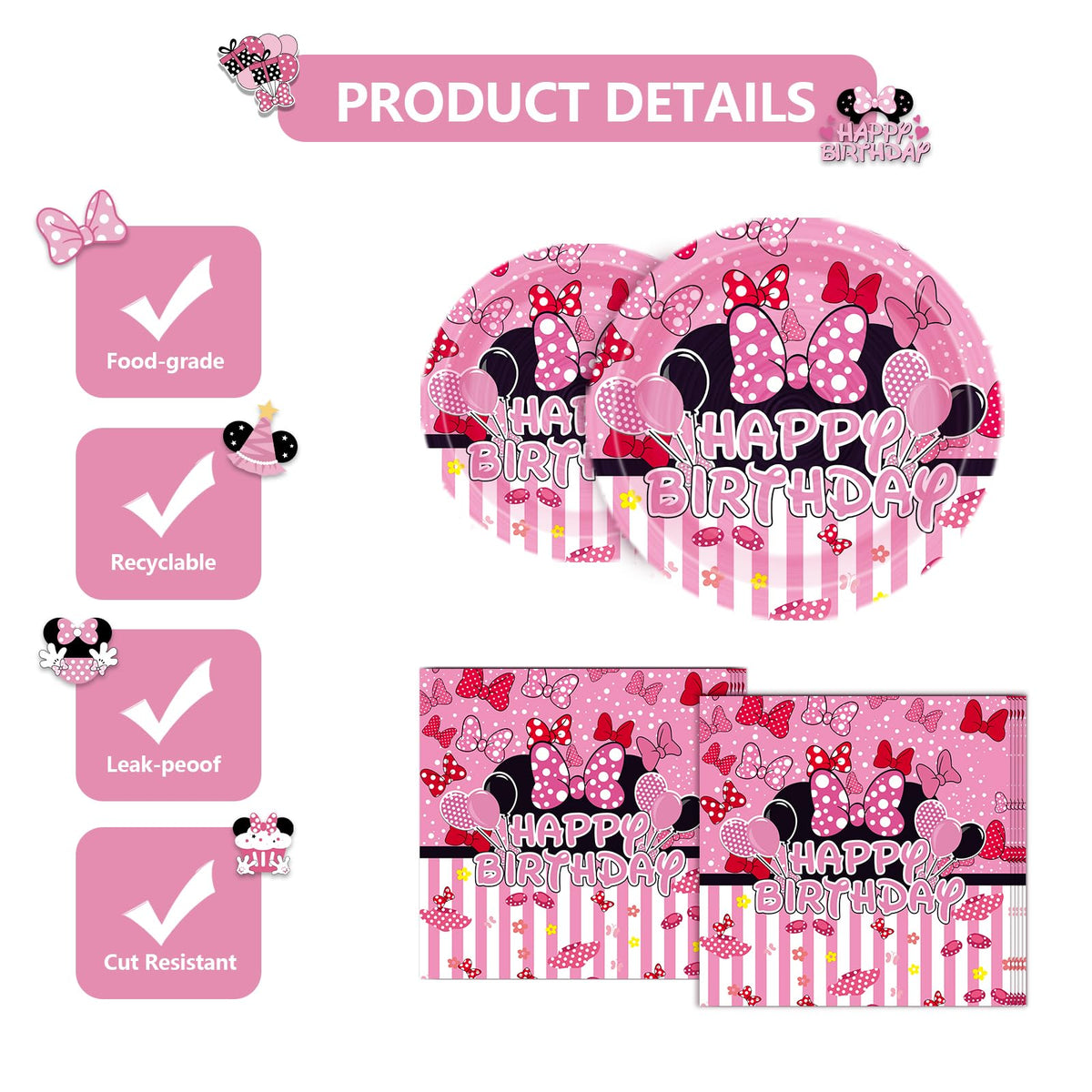 133PCS Pink Birthday Party Supplies - UKKJOM Official Imagery - 7