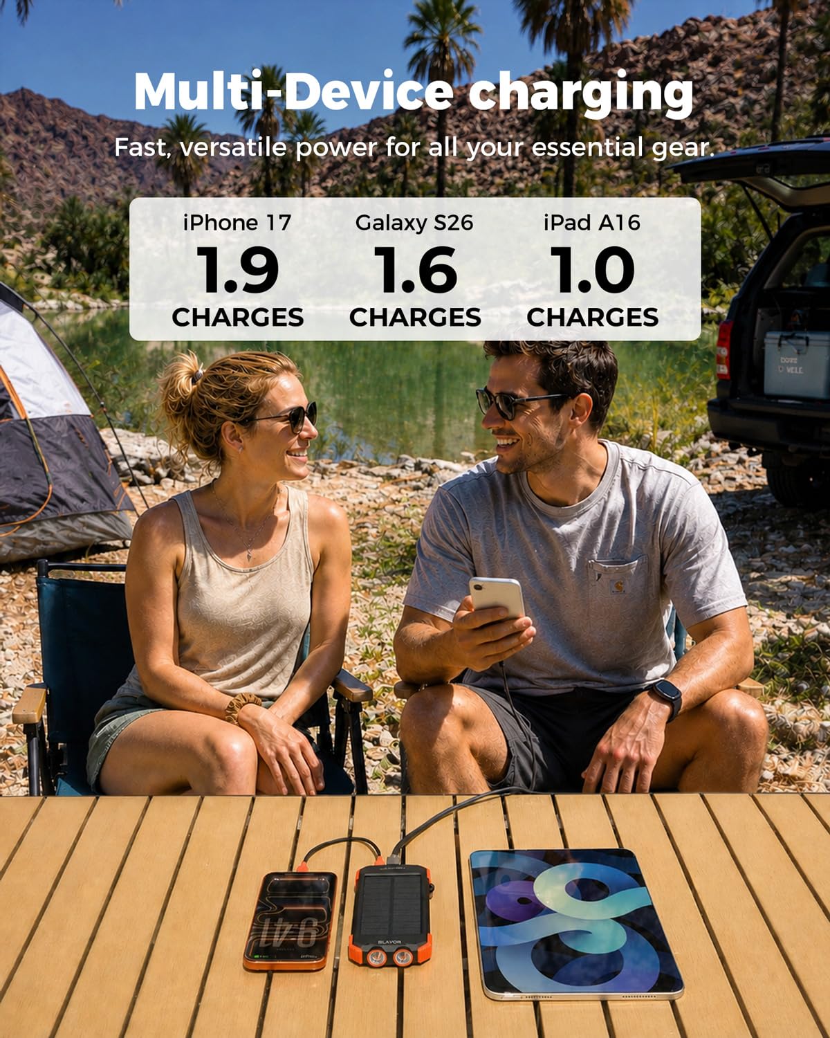 BLAVOR Solar Power Bank 10,000mAh Portable Wireless Charger for C by BLAVOR - Angle View 4