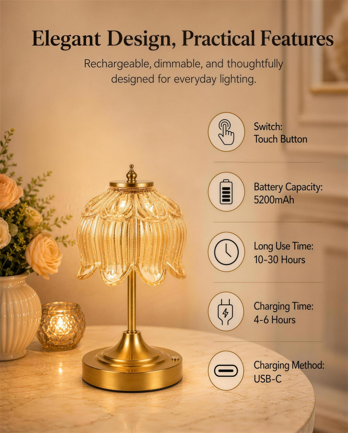 Upgrade Mini Lotus Flower Cordless Table Lamp Home D cor - LCZXUXU Official Imagery - 6