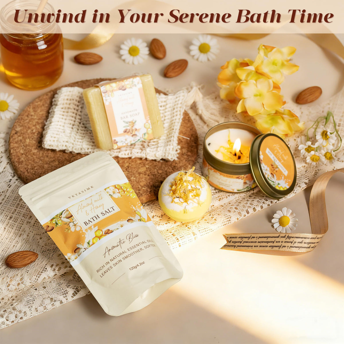 Gifts for Women Birthday Almond Milk Honey Relaxing Home Spa - VKTASIMK Official Imagery - 4