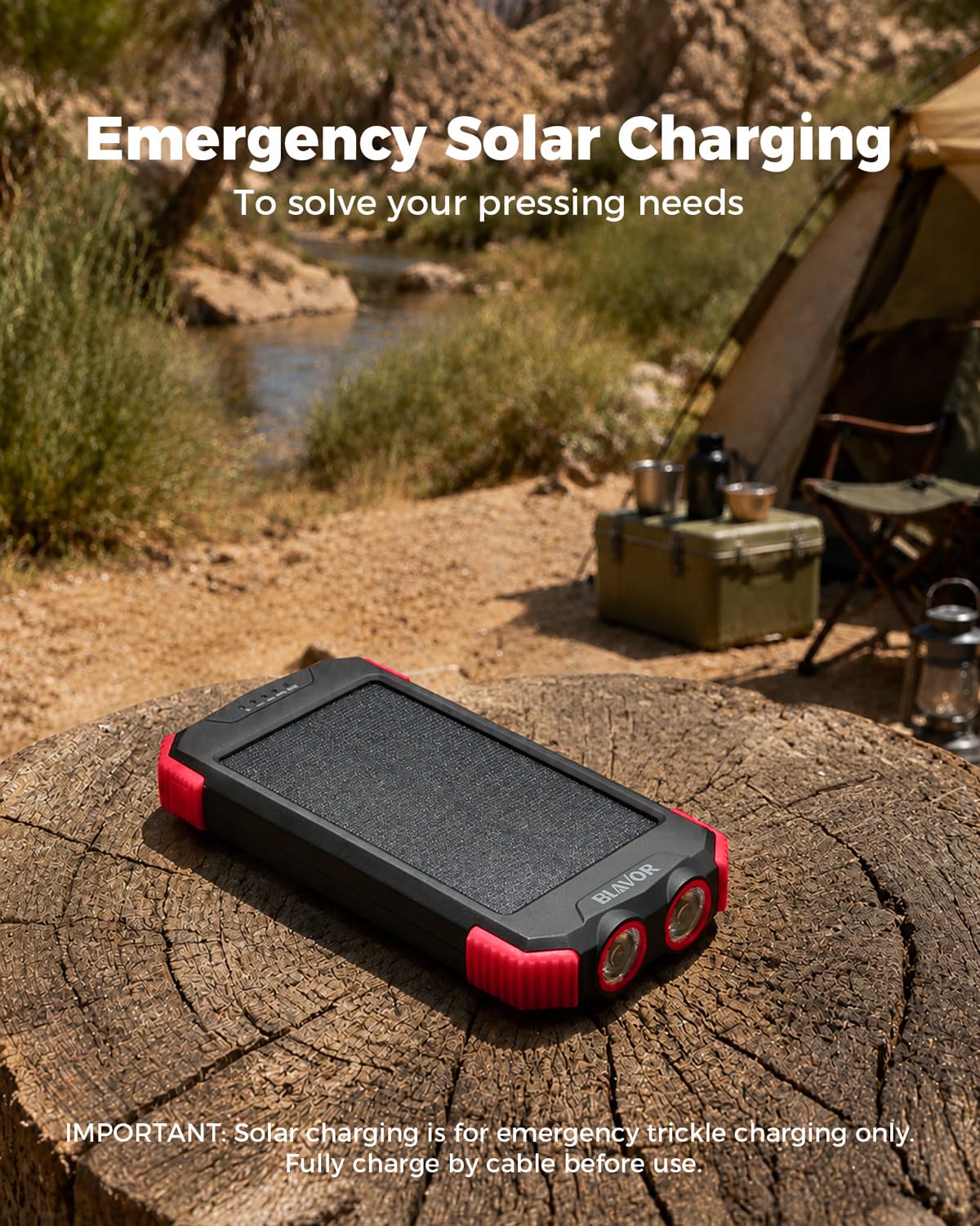 BLAVOR Solar Power Bank 10,000mAh Portable Wireless Charger for C by BLAVOR - Angle View 6