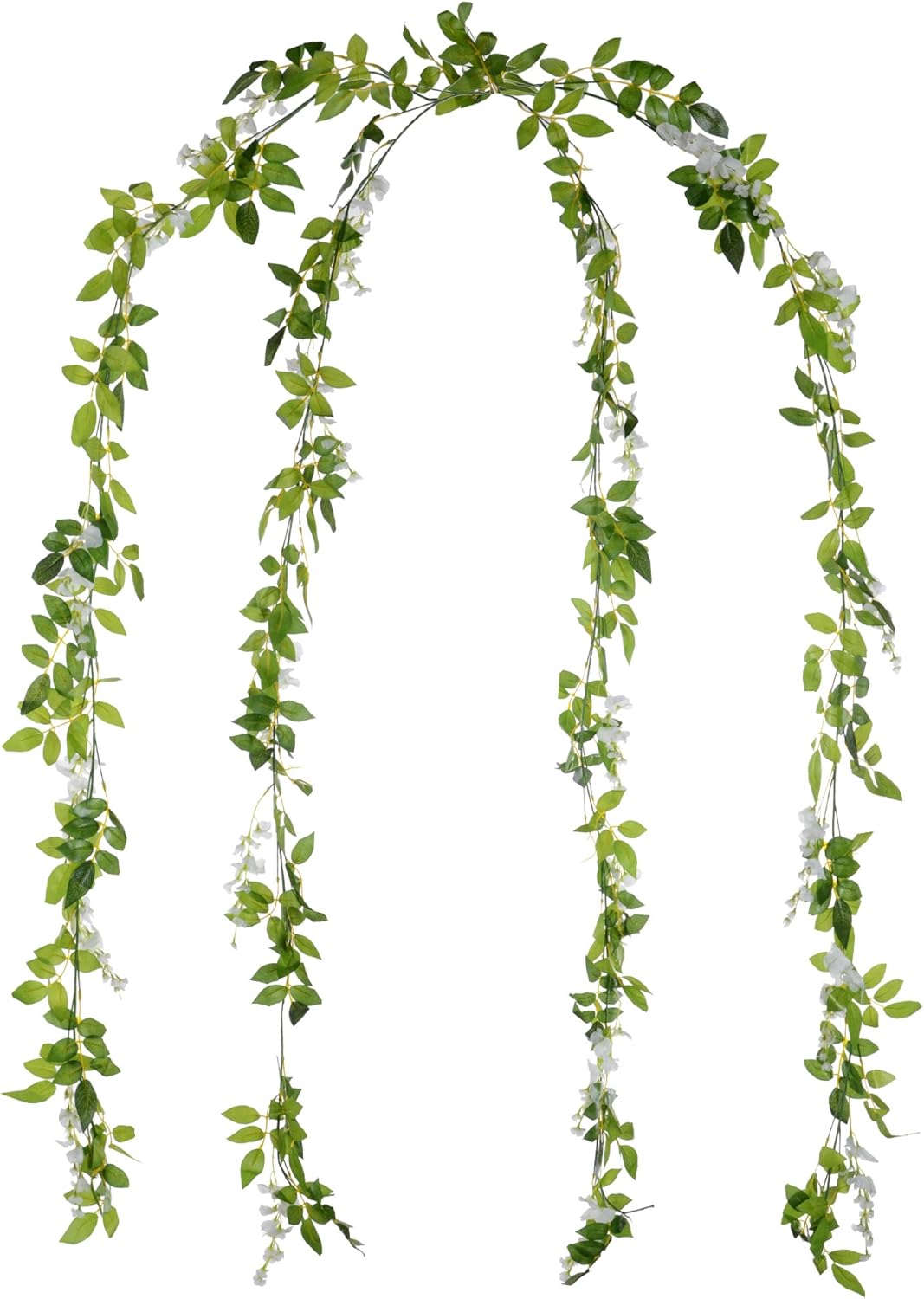 DearHouse 4-piece set of 6.6-foot white silk wisteria artificial flowers arranged in a natural display.