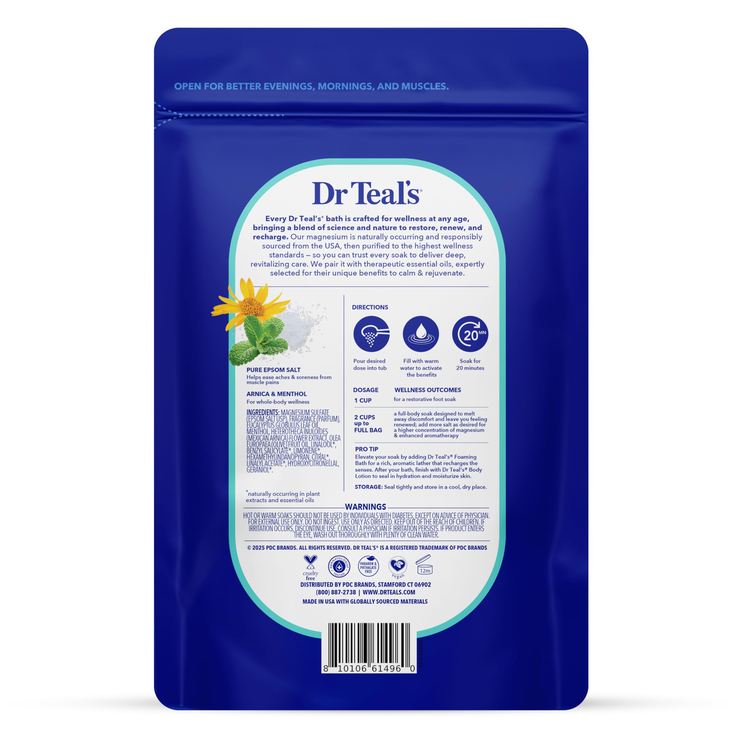 Dr Teal's Arnica Body Relief Epsom Salt Magnesium Soak with Menthol & Essential Oils, Muscle Recovery, 3 lbs