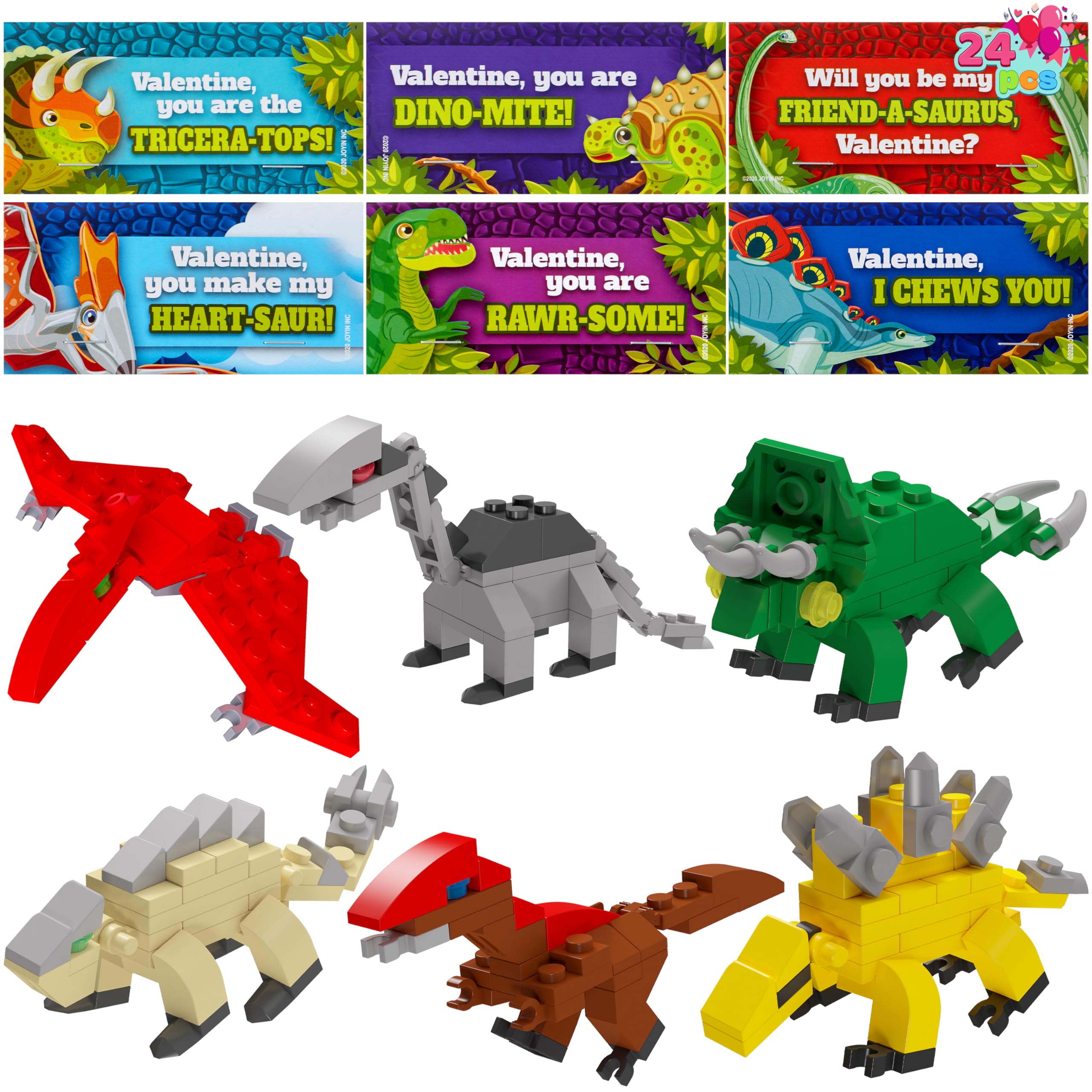 JOYIN 24 Packs Valentines Day Cards with Dinosaur Building - Product Imagery