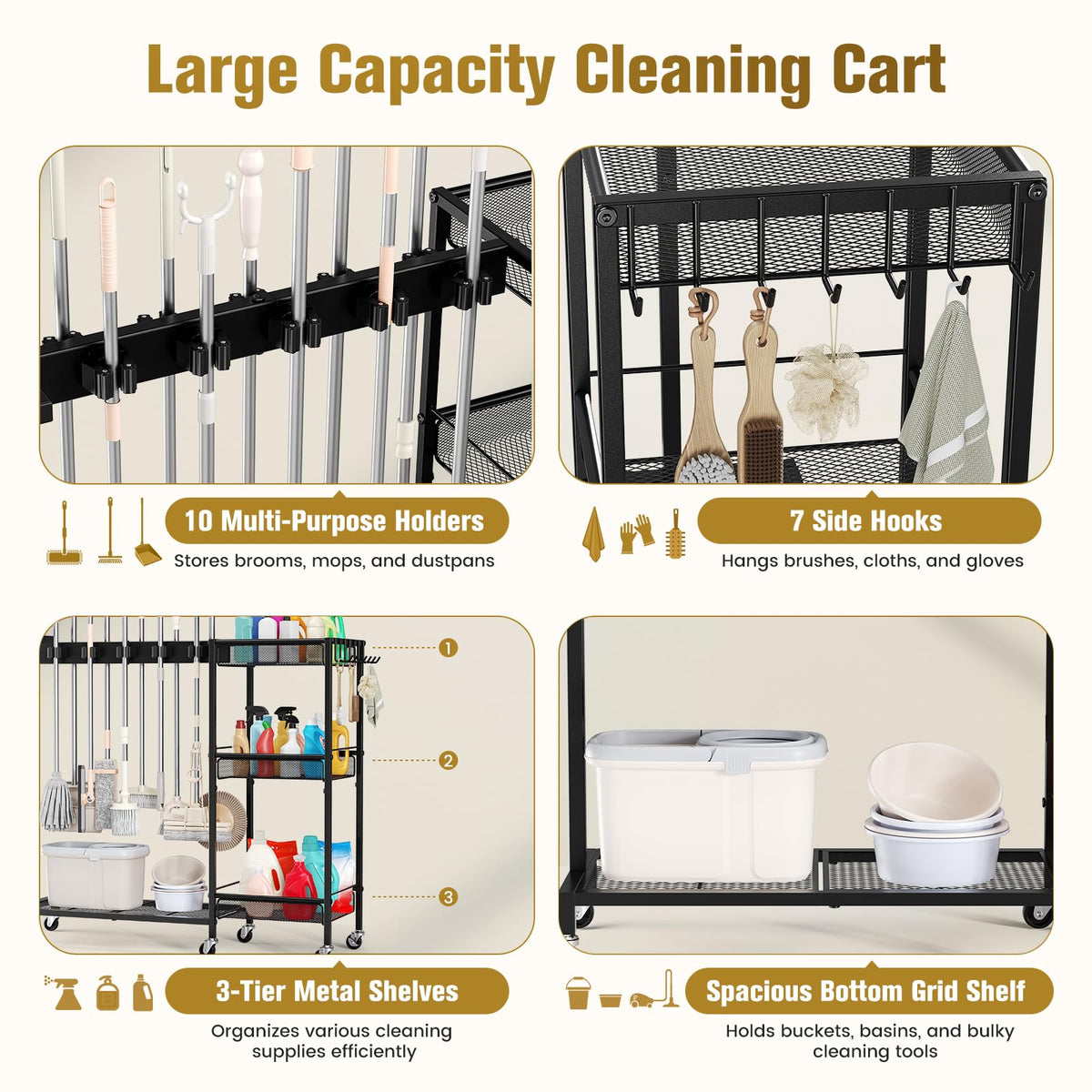 Broom Holder with Cleaning Supplies Organizer Cleaning - Beolisave Official Imagery - 7