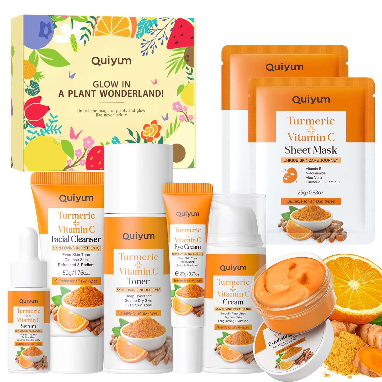 Turmeric Vitamin C Skin Care Set, 5PCS Beauty Routine for Women - QUIYUM
