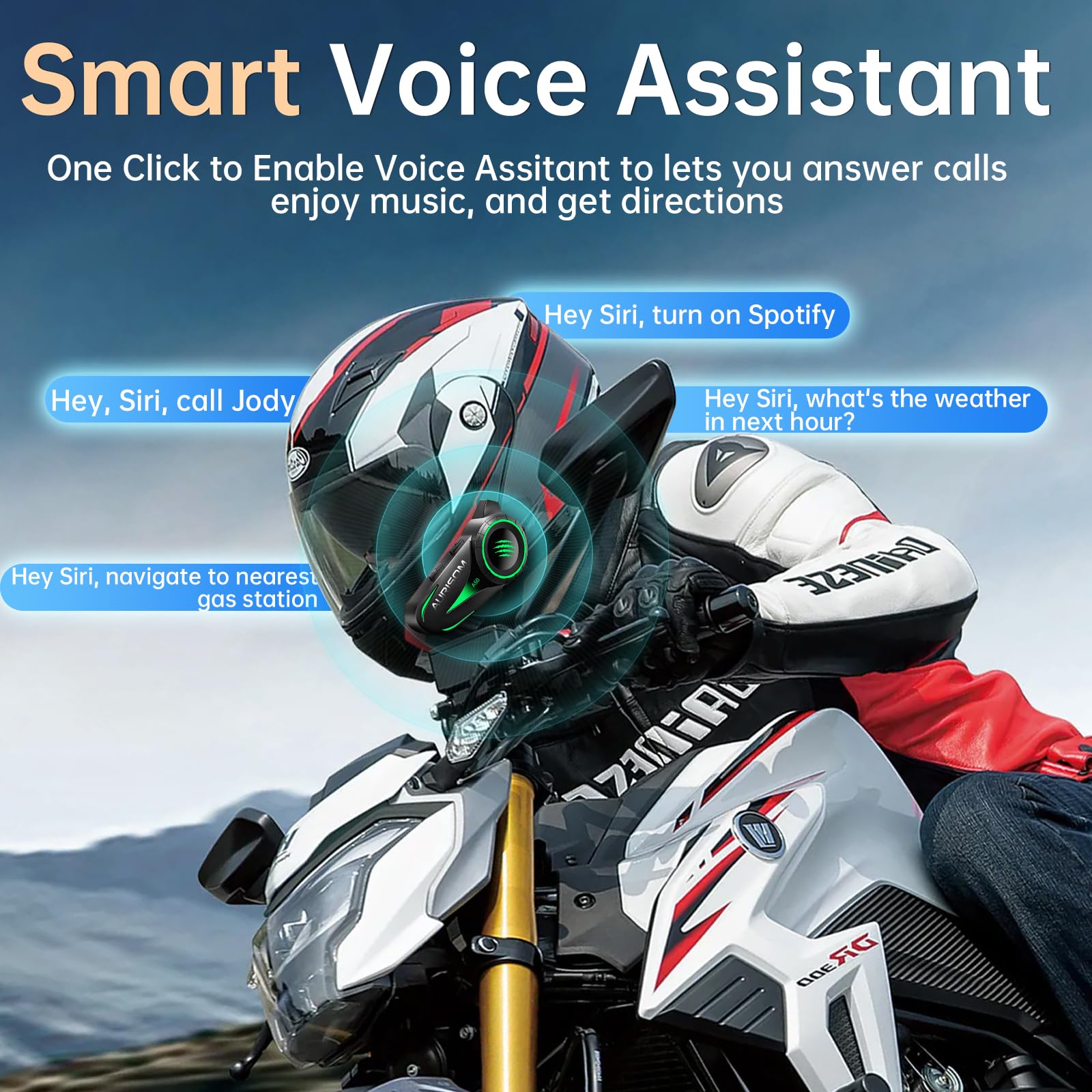 AURISOM Motorcycle Helmet Bluetooth Headset Noice Cancellation, W by AURISOM - Angle View 7