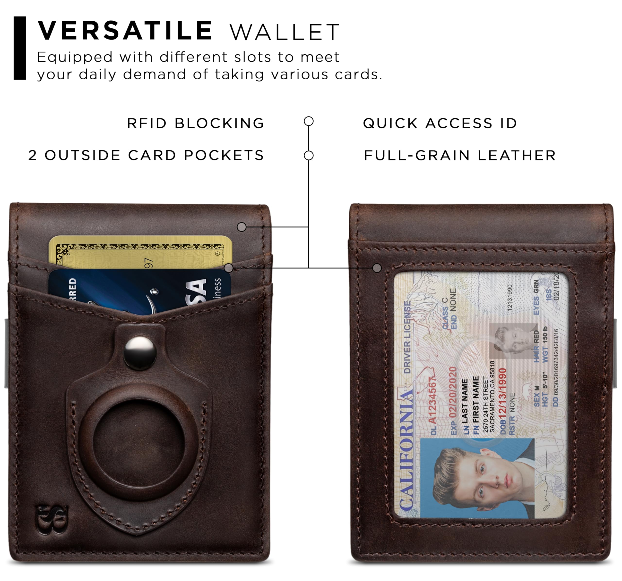 SERMAN BRANDS AirTag Wallet – RFID Blocking Slim Leather Money Clip