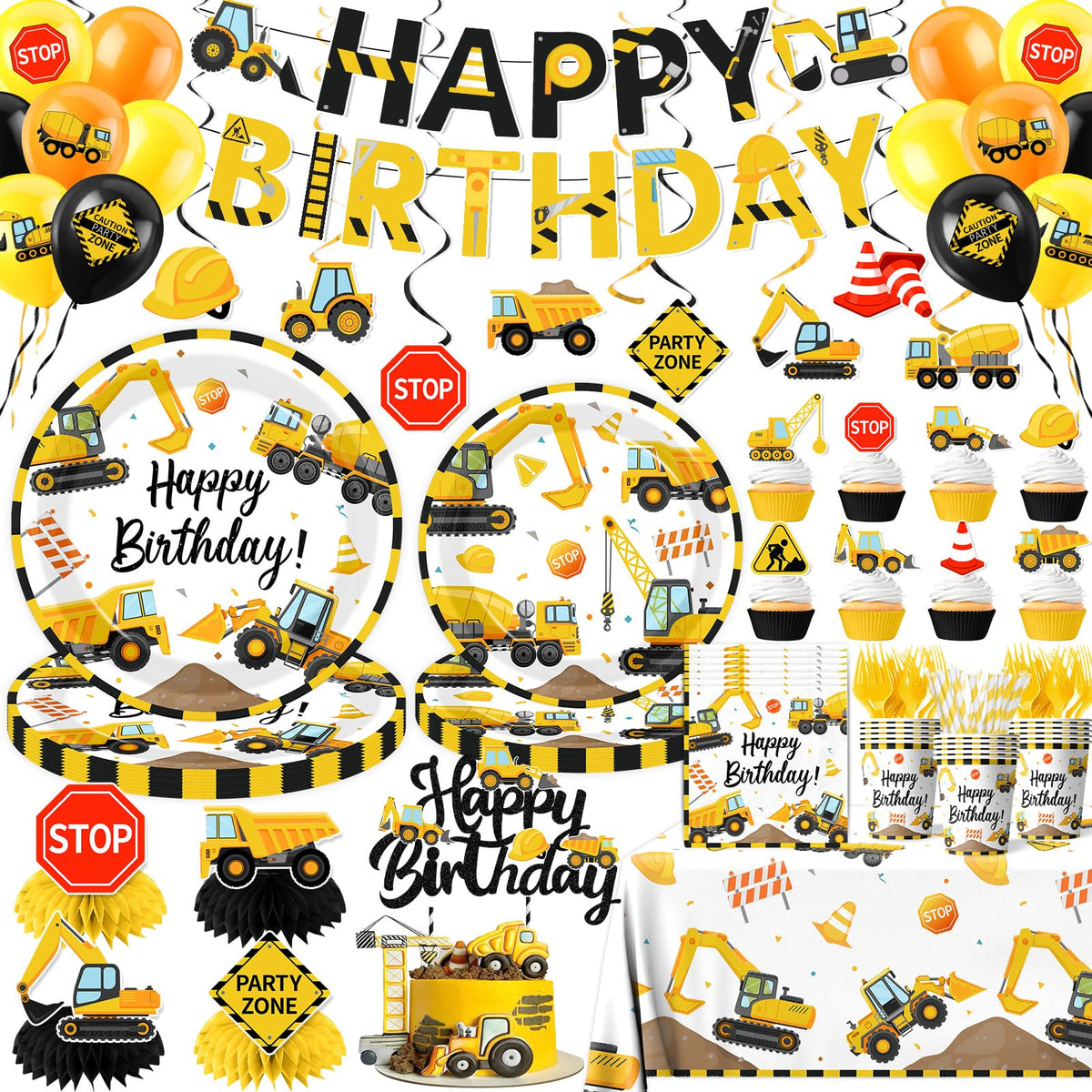 Construction Birthday Decorations 245PCS Construction - Guzbewu Official Imagery - 1