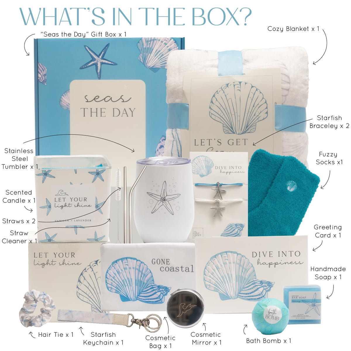 Beach Gifts for Women Self Care Gift Box 15pc - The Love Crate Co. Official Imagery - 3