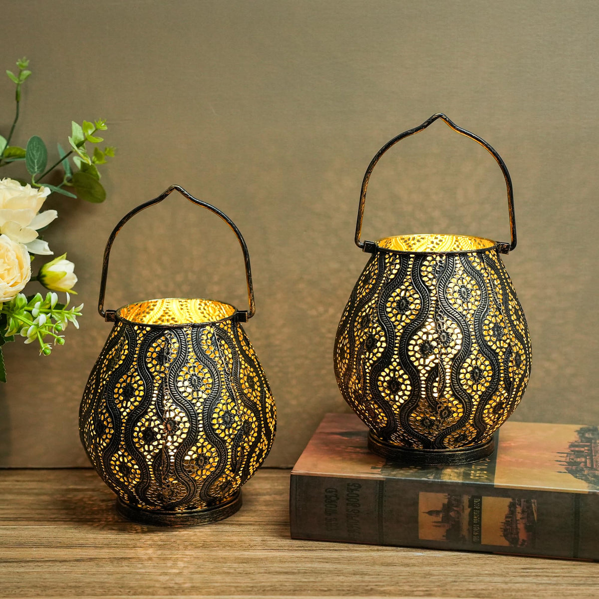 TRIROCKS Set of 2 Moroccan Decorative Lamps 8 High Cordless - TRIROCKS Official Imagery - 2
