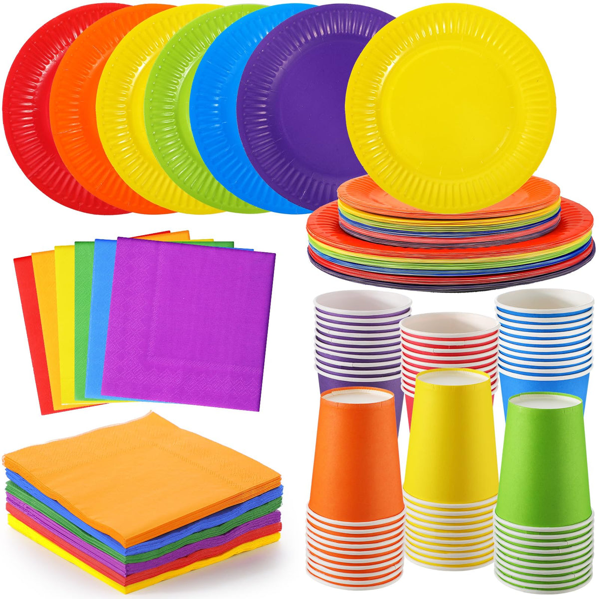 Geosar 240 Pcs Rainbow Party Plates Cups Napkins Paper Set - Geosar Official Imagery - 8