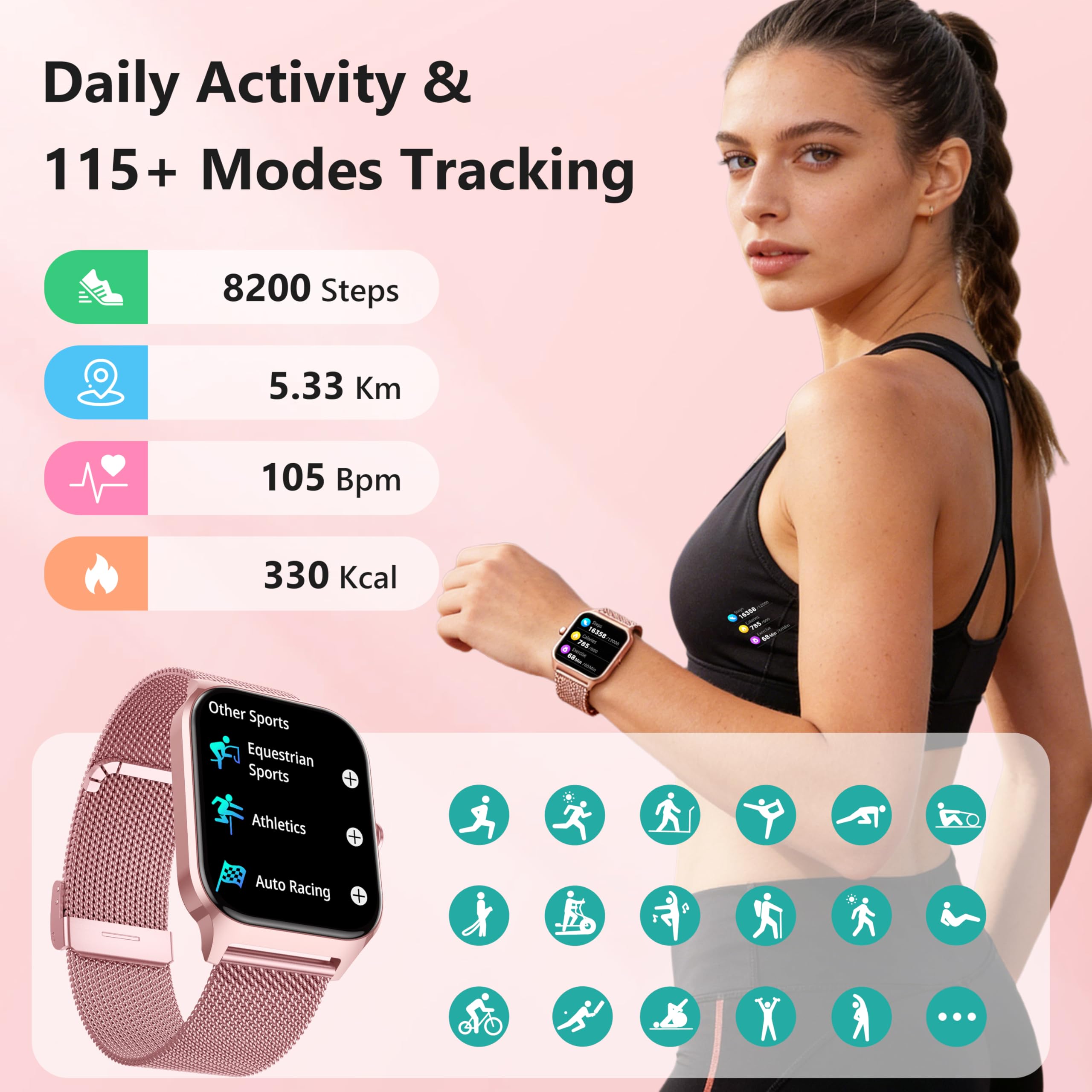 Popglory Smart Watch Women Men, 1.85" Lightweight Fitness Tracker Make - View 6