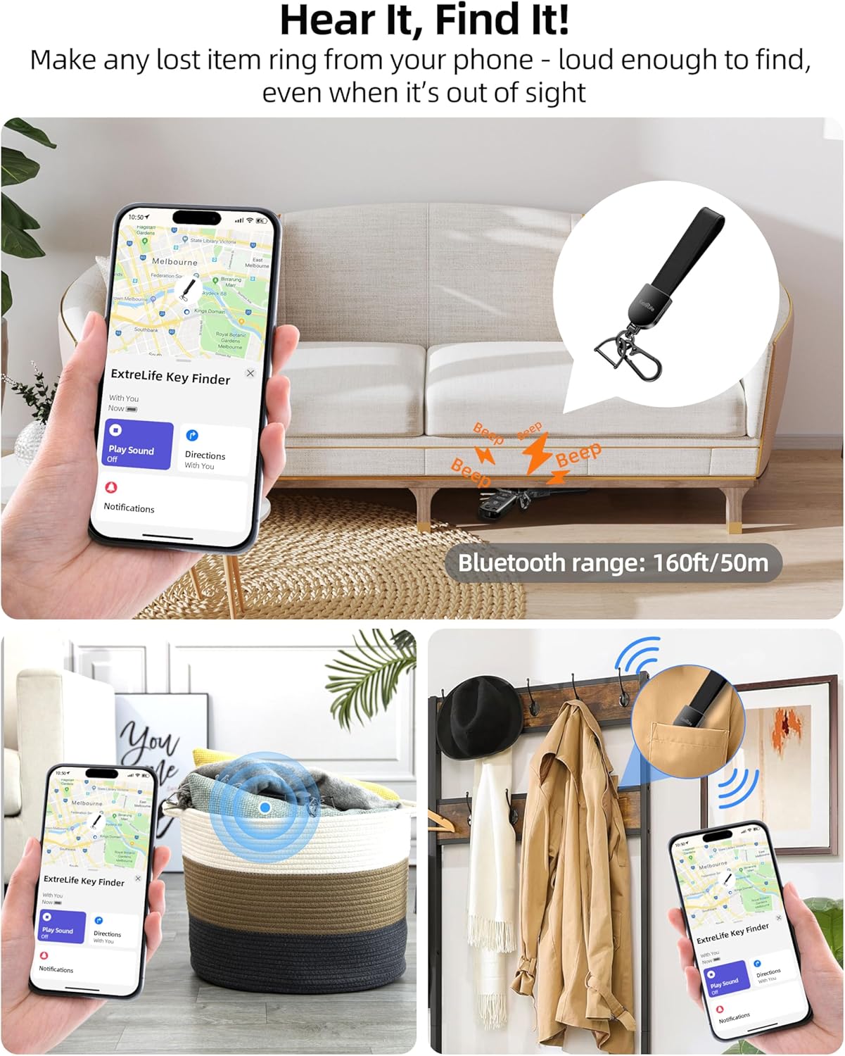 Leather car keychain by ExtreLife compatible with Apple Find My, featuring a sleek, durable design for men and women.