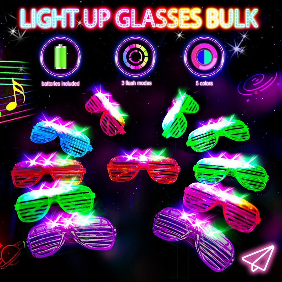 38PCS LED Glasses Light Up Glasses 5 Colors 3 Light Modes - SHQDD Official Imagery - 6