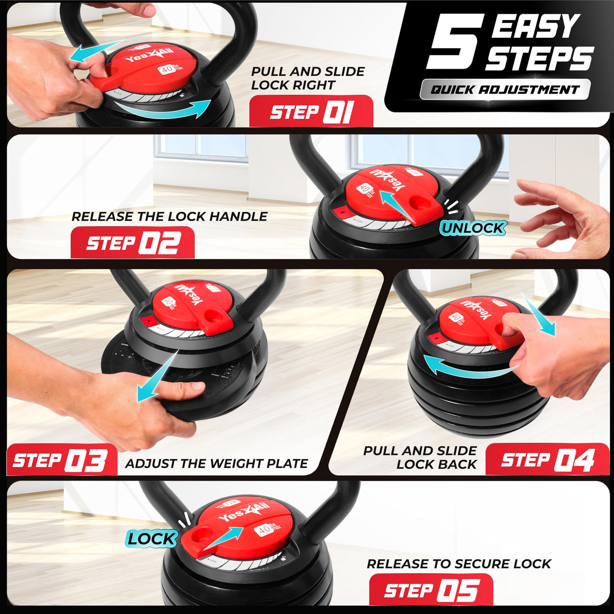 Yes4All Adjustable Kettlebell Set Strength Training Weights - Premium Selection Official Imagery - 6
